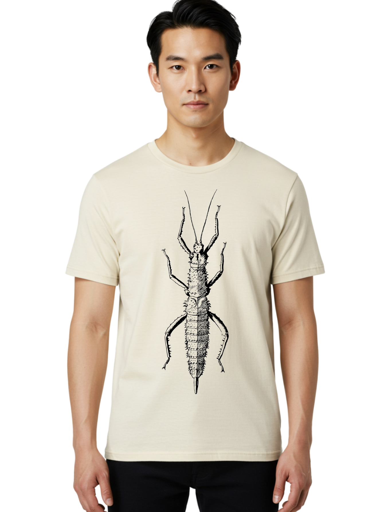 Weta Men'S Graphic Tee, 100% Cotton, Comfortable Casual Summer Wear, Machine Washable, Weta Insect, Native New Zealand Bug, Black Illustration, Entomology Art, Insect Anatomy, Detailed Drawing, Wildlife Illustration Aab561