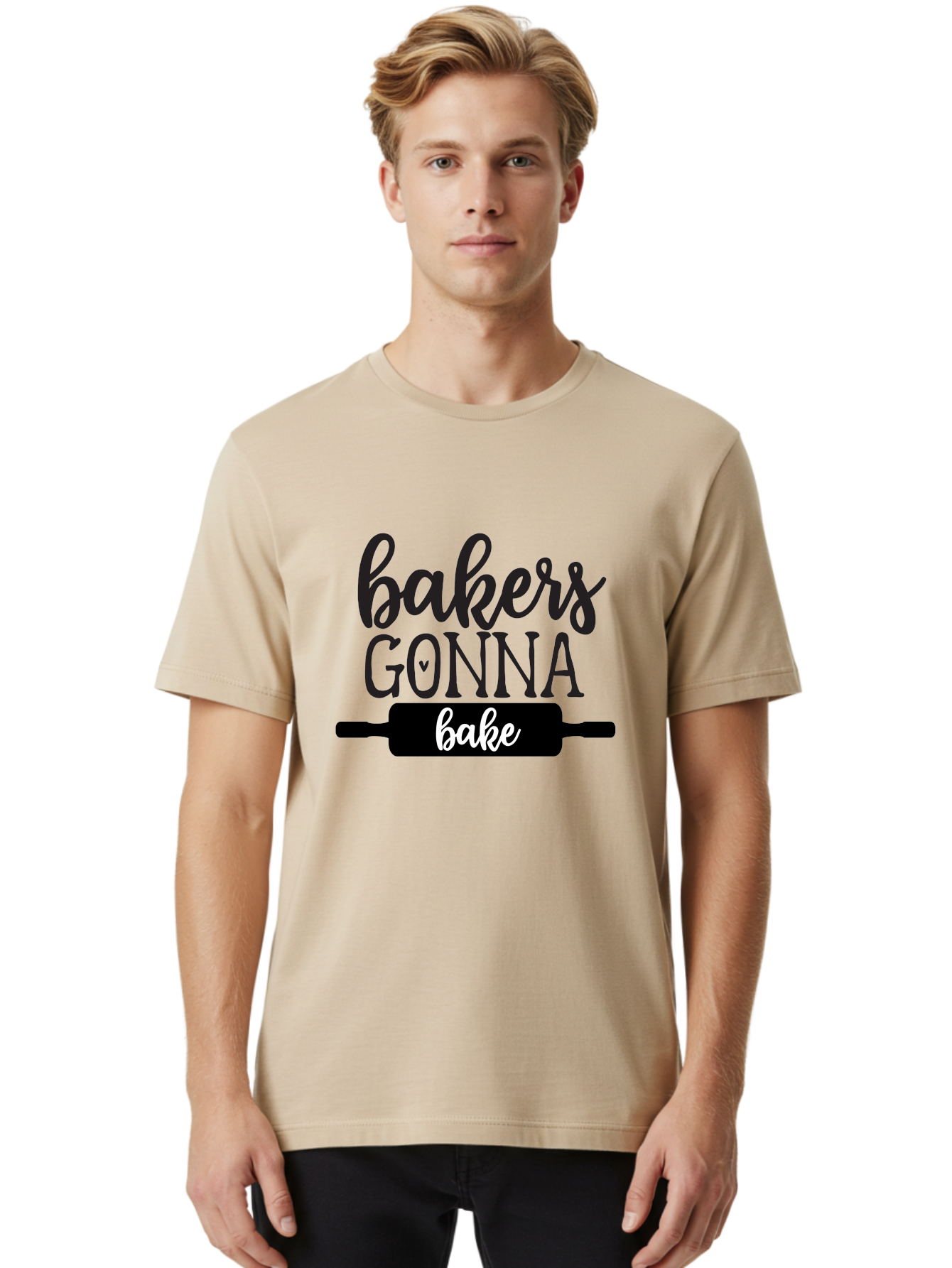 Bakers-Gonna-Bake-1 Men'S Graphic Tee, 100% Cotton, Comfortable Casual Summer Wear, Machine Washable, Baking Inspiration, Bakers Gonna Bake, Rolling Pin, Baking Quotes, Sweet Treats, Baker'S Life, Baking Love, Pastry Arts Aab562