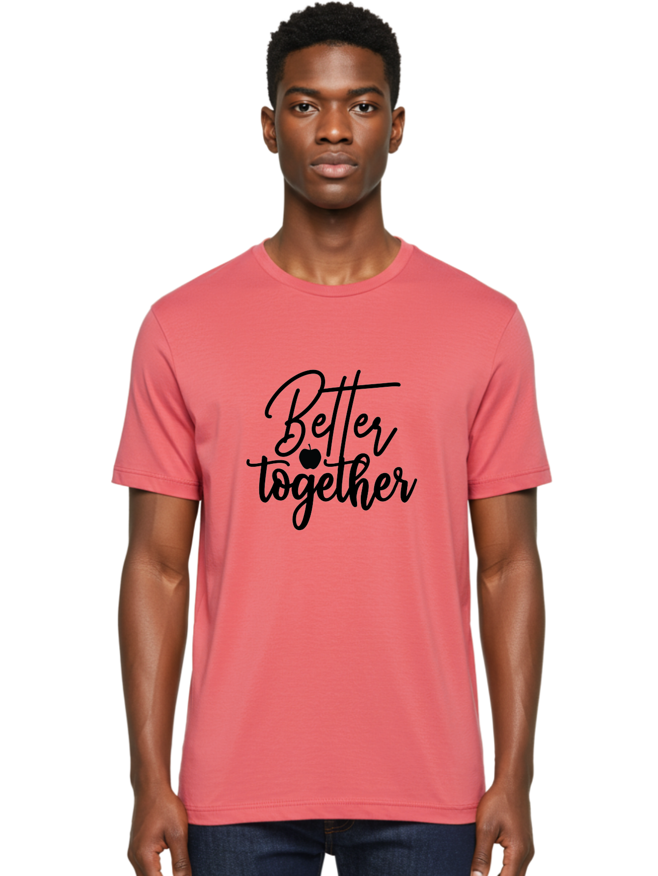 Better-Together Men'S Graphic Tee, 100% Cotton, Comfortable Casual Summer Wear, Machine Washable, Better Together, Inspirational Quote, Apple Symbol, Teamwork, Unity, Motivational Phrase, Cursive Text, Black Font, Educational Theme Aab565
