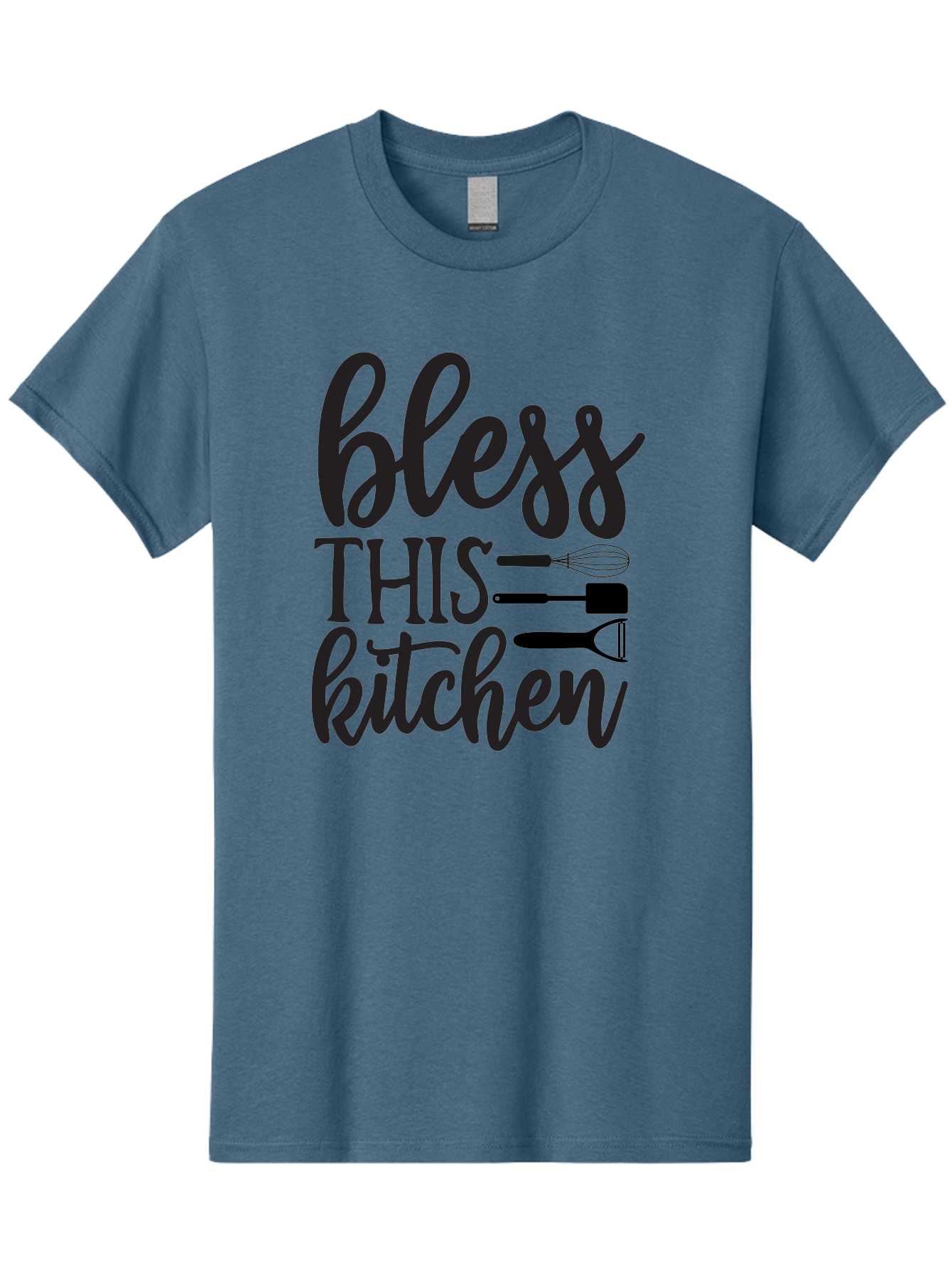 Bless-This-Kitchen Men'S Graphic Tee, 100% Cotton, Comfortable Casual Summer Wear, Machine Washable, Kitchen Decor, Cooking Inspiration, Home Blessing, Kitchen Utensils, Cooking Love, Kitchen Decoration, Kitchenware, Whisk, Spatula, Aab566