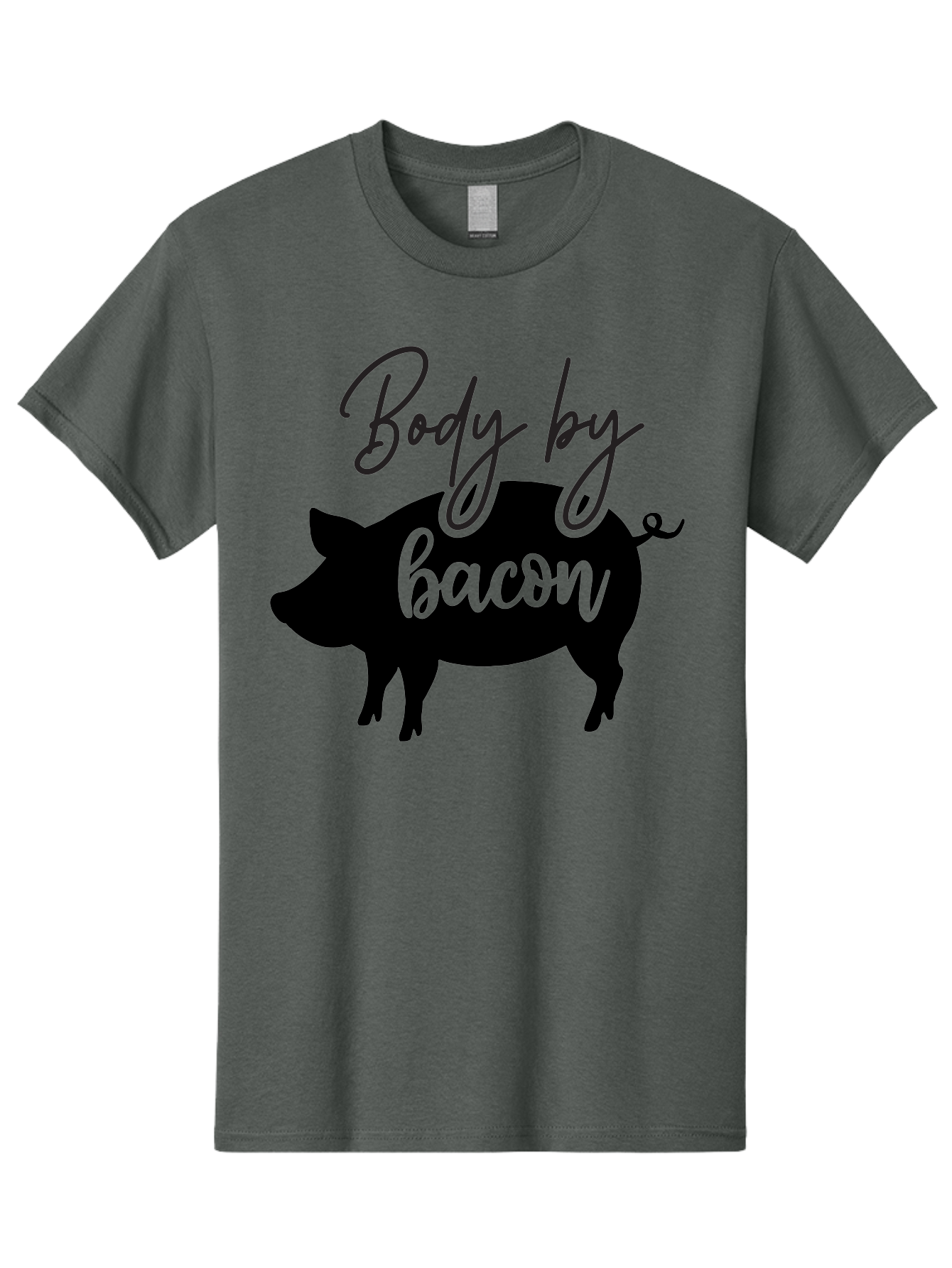 Body-By-Bacon Men'S Graphic Tee, 100% Cotton, Comfortable Casual Summer Wear, Machine Washable, Funny Pig Silhouette, Bacon Lovers, Pig With High Heels, Humorous Illustration, Quirky Art, Pig Silhouette With Text, Body By Bacon Aab567