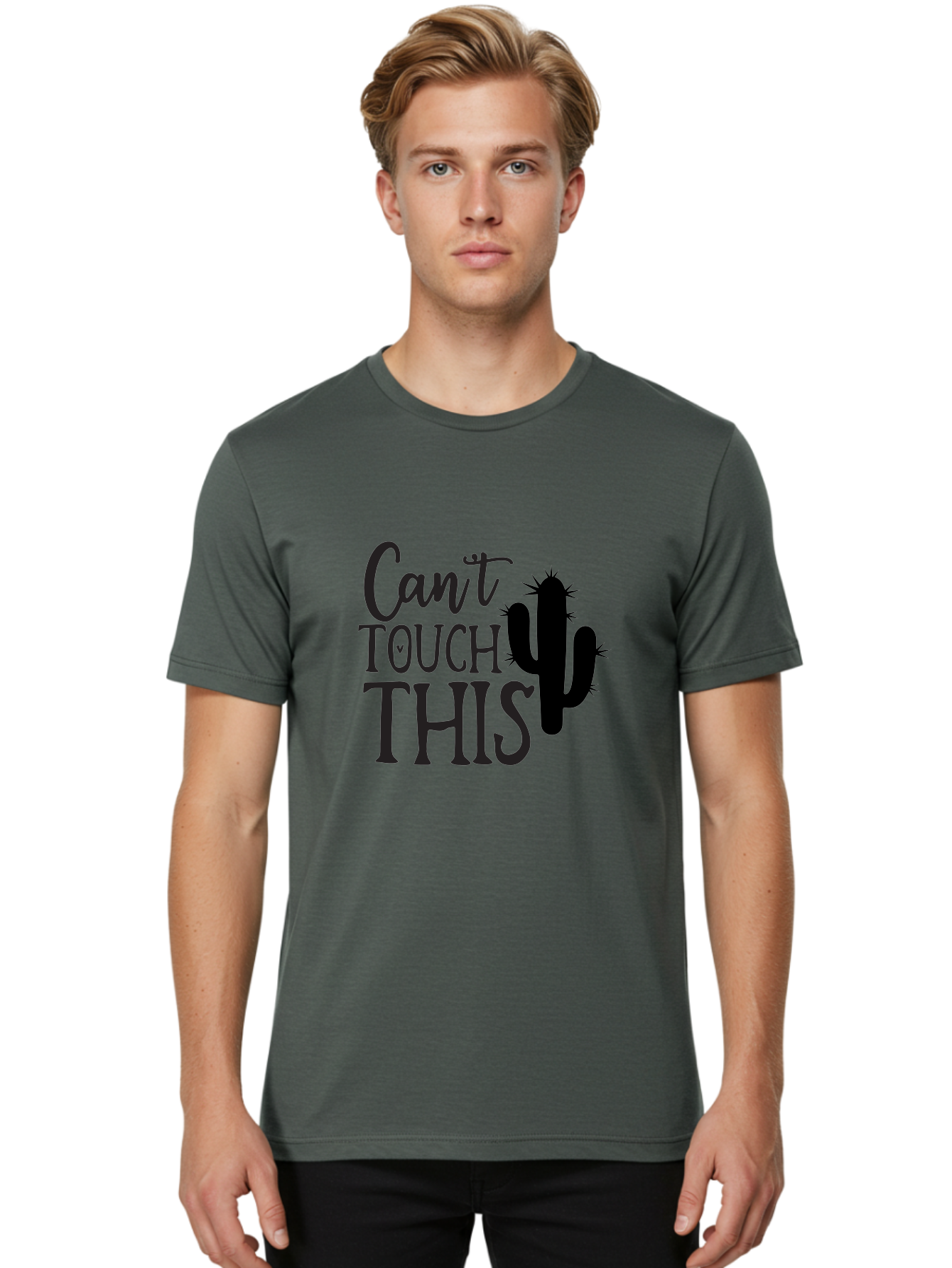 Cant-Touch-This-Cactus Men'S Graphic Tee, 100% Cotton, Comfortable Casual Summer Wear, Machine Washable, Funny Cactus Design, Prickly Humor, Cactus Silhouette, Humorous Quote, Playful Graphic, Funny Saying, Cactus Illustration, Sassy Phrase Aab568