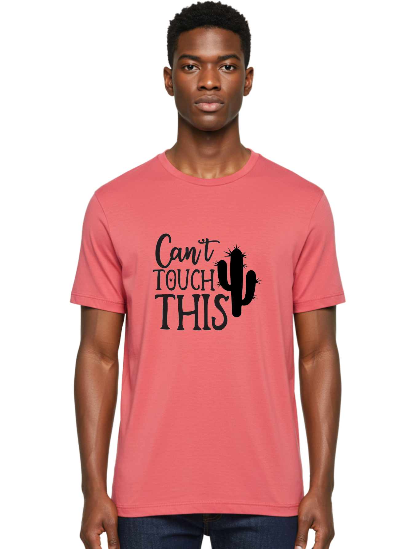 Cant-Touch-This-Cactus Men'S Graphic Tee, 100% Cotton, Comfortable Casual Summer Wear, Machine Washable, Funny Cactus Design, Prickly Humor, Cactus Silhouette, Humorous Quote, Playful Graphic, Funny Saying, Cactus Illustration, Sassy Phrase Aab568