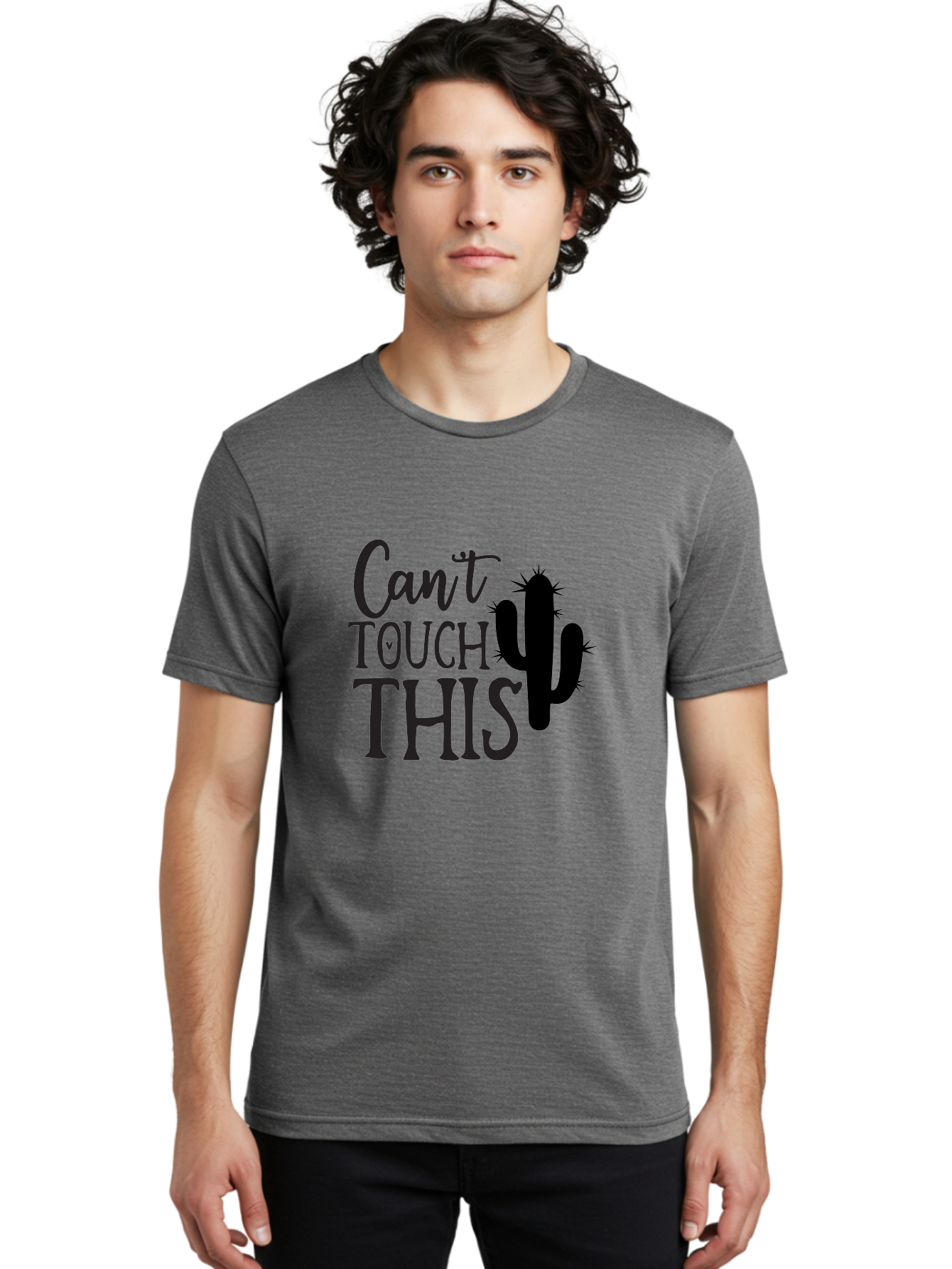 Cant-Touch-This-Cactus Men'S Graphic Tee, 100% Cotton, Comfortable Casual Summer Wear, Machine Washable, Funny Cactus Design, Prickly Humor, Cactus Silhouette, Humorous Quote, Playful Graphic, Funny Saying, Cactus Illustration, Sassy Phrase Aab568
