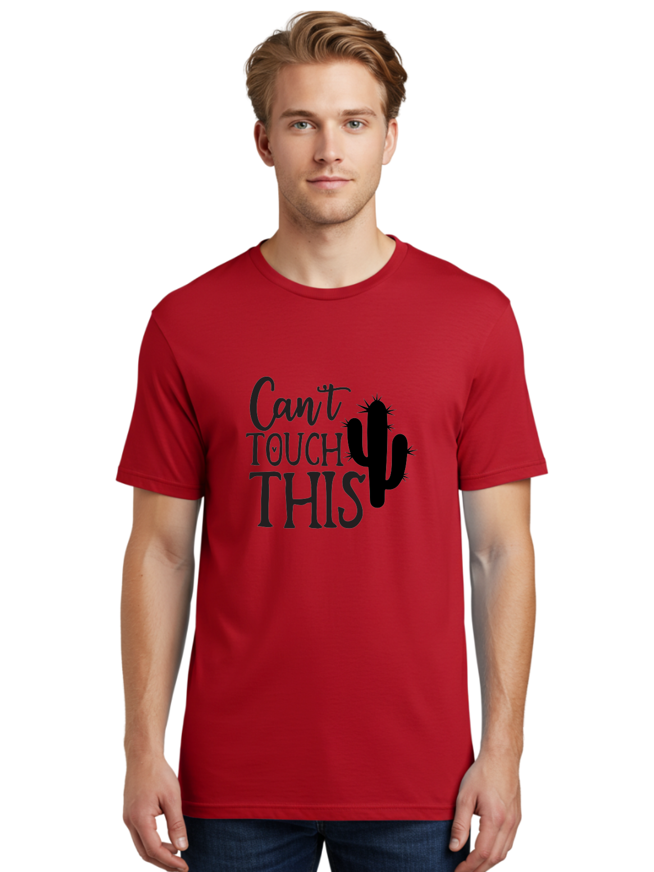 Cant-Touch-This-Cactus Men'S Graphic Tee, 100% Cotton, Comfortable Casual Summer Wear, Machine Washable, Funny Cactus Design, Prickly Humor, Cactus Silhouette, Humorous Quote, Playful Graphic, Funny Saying, Cactus Illustration, Sassy Phrase Aab568