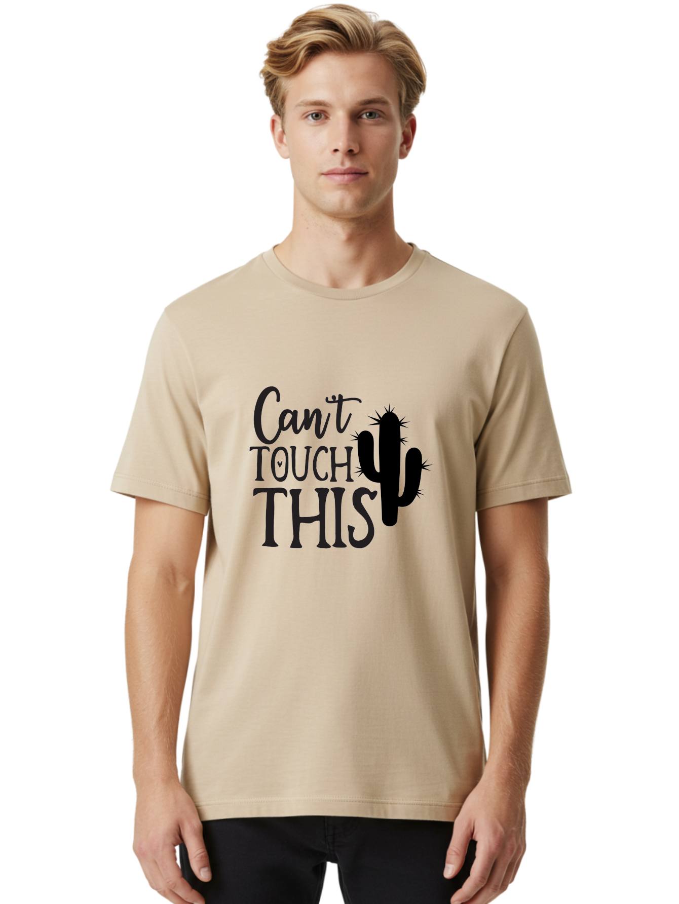 Cant-Touch-This-Cactus Men'S Graphic Tee, 100% Cotton, Comfortable Casual Summer Wear, Machine Washable, Funny Cactus Design, Prickly Humor, Cactus Silhouette, Humorous Quote, Playful Graphic, Funny Saying, Cactus Illustration, Sassy Phrase Aab568