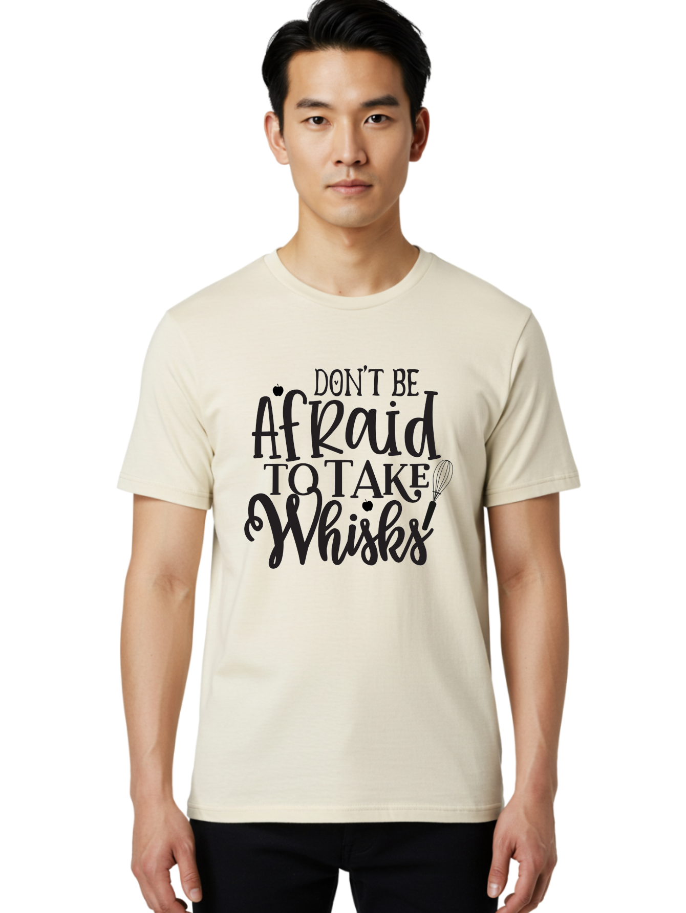 Don-T-Be-Afraid-To-Take-Whisks Men'S Graphic Tee, 100% Cotton, Comfortable Casual Summer Wear, Machine Washable, Cooking Quotes, Kitchen Motivation, Cooking Inspiration, Baking Humor, Whisk Illustrations, Foodie Phrases, Recipe Encouragement Aab571