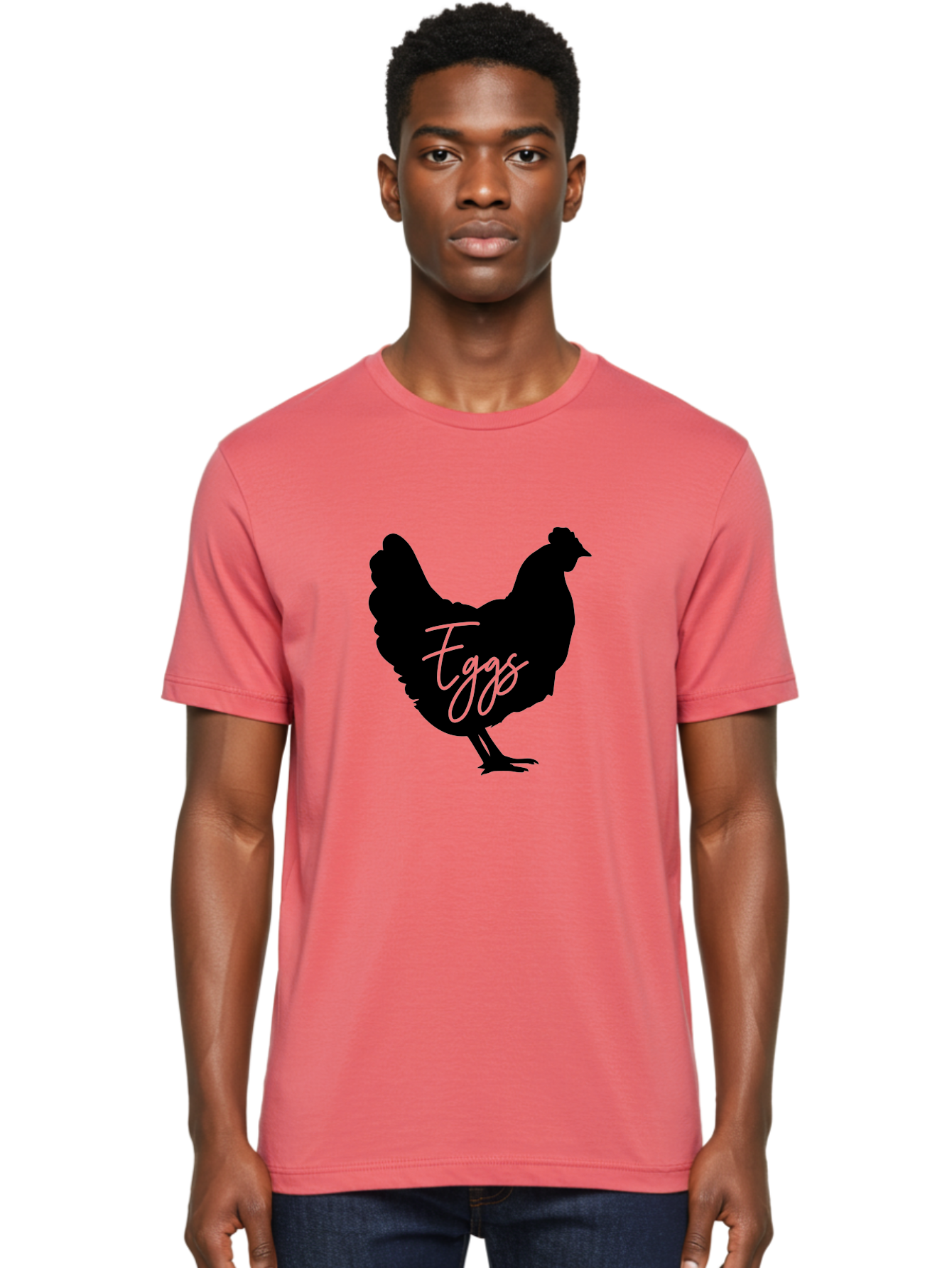 Eggs Men'S Graphic Tee, 100% Cotton, Comfortable Casual Summer Wear, Machine Washable, Black Chicken Silhouette, Egg Production Logo, Poultry Farm Graphics, Chicken Illustration, Eggs Text Overlay, Farm Fresh Eggs, Simple Design Elements, Aab573