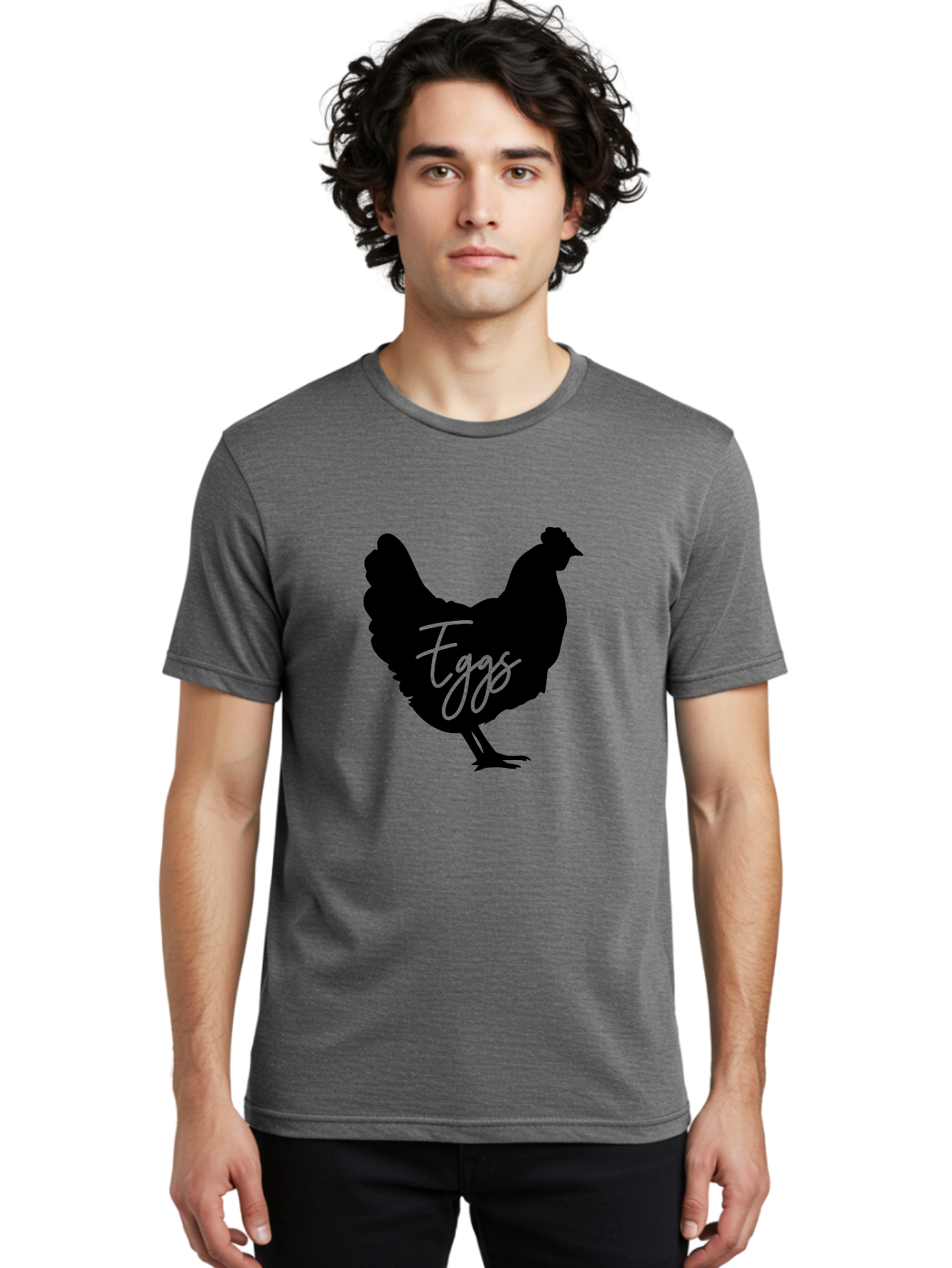 Eggs Men'S Graphic Tee, 100% Cotton, Comfortable Casual Summer Wear, Machine Washable, Black Chicken Silhouette, Egg Production Logo, Poultry Farm Graphics, Chicken Illustration, Eggs Text Overlay, Farm Fresh Eggs, Simple Design Elements, Aab573