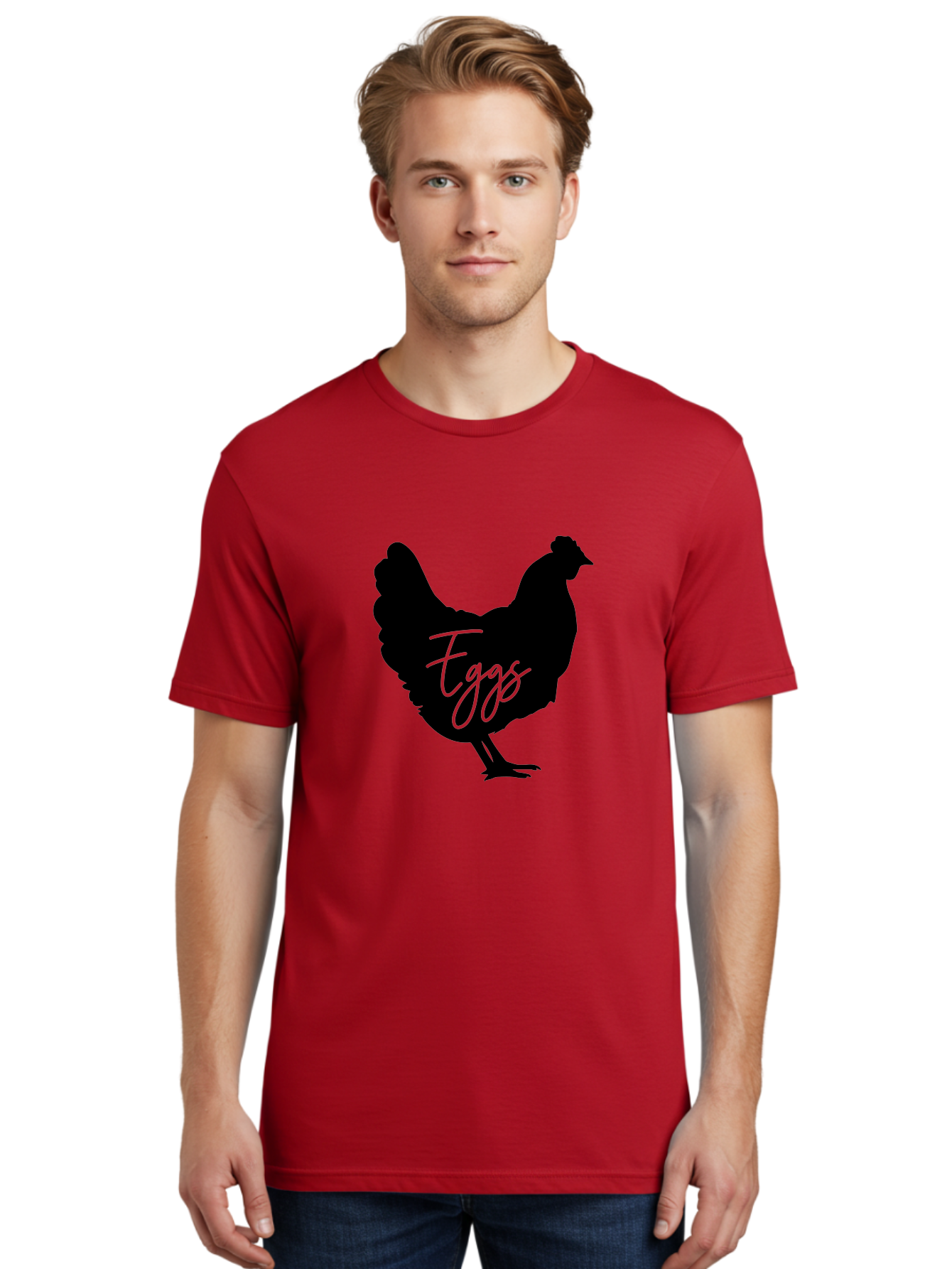 Eggs Men'S Graphic Tee, 100% Cotton, Comfortable Casual Summer Wear, Machine Washable, Black Chicken Silhouette, Egg Production Logo, Poultry Farm Graphics, Chicken Illustration, Eggs Text Overlay, Farm Fresh Eggs, Simple Design Elements, Aab573