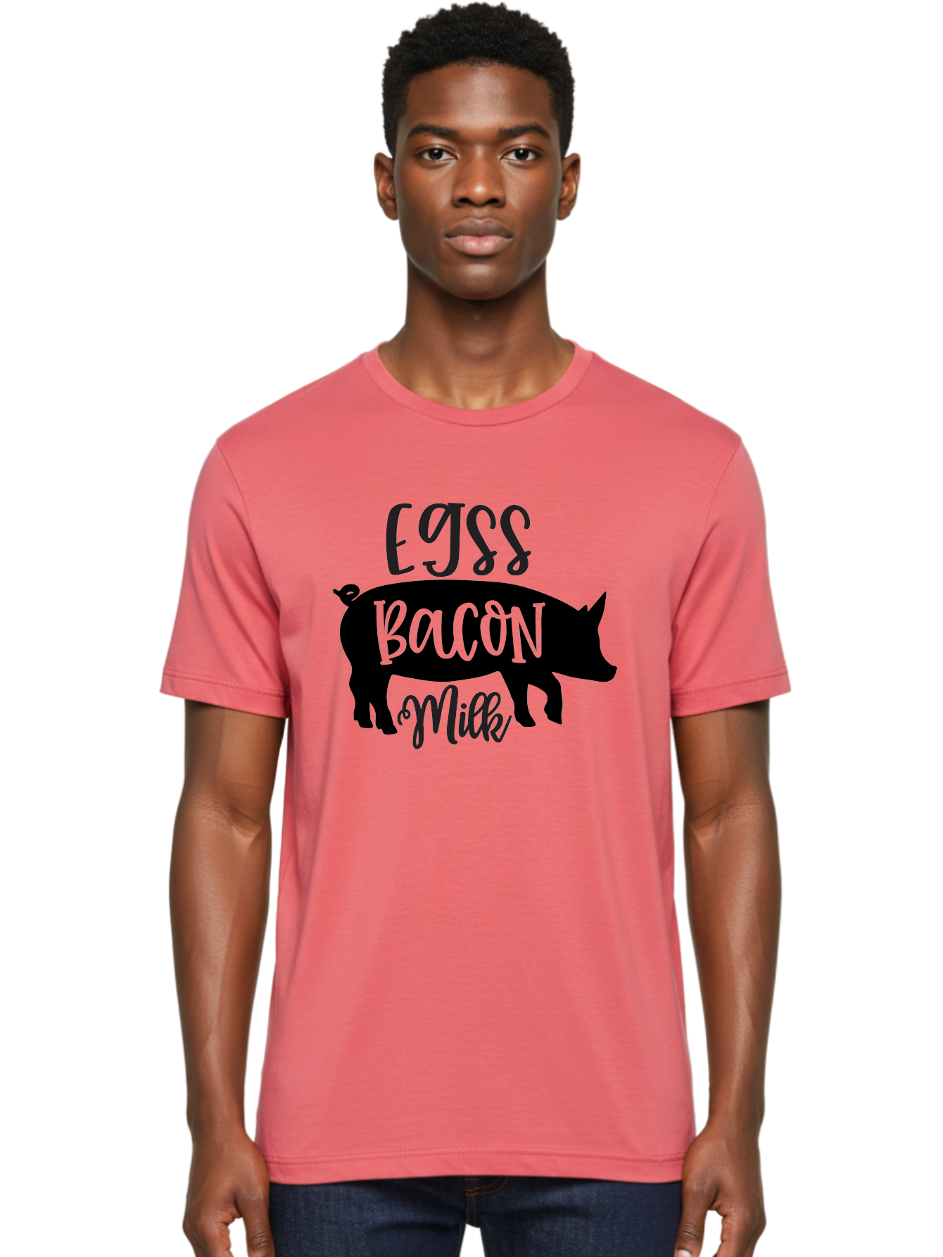 Egjss-Bacon-Milk Men'S Graphic Tee, 100% Cotton, Comfortable Casual Summer Wear, Machine Washable, Eggs, Bacon, Milk, Pig Silhouette, Farm Fresh, Dairy Products, Breakfast Foods, Savory Delights, Farm-To-Table Aab574
