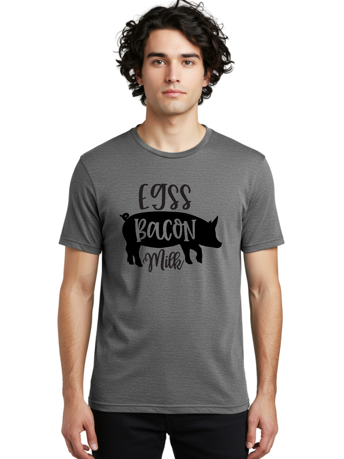 Egjss-Bacon-Milk Men'S Graphic Tee, 100% Cotton, Comfortable Casual Summer Wear, Machine Washable, Eggs, Bacon, Milk, Pig Silhouette, Farm Fresh, Dairy Products, Breakfast Foods, Savory Delights, Farm-To-Table Aab574