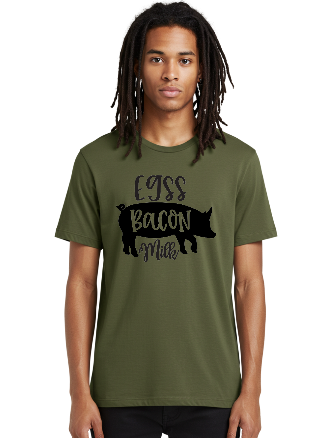 Egjss-Bacon-Milk Men'S Graphic Tee, 100% Cotton, Comfortable Casual Summer Wear, Machine Washable, Eggs, Bacon, Milk, Pig Silhouette, Farm Fresh, Dairy Products, Breakfast Foods, Savory Delights, Farm-To-Table Aab574