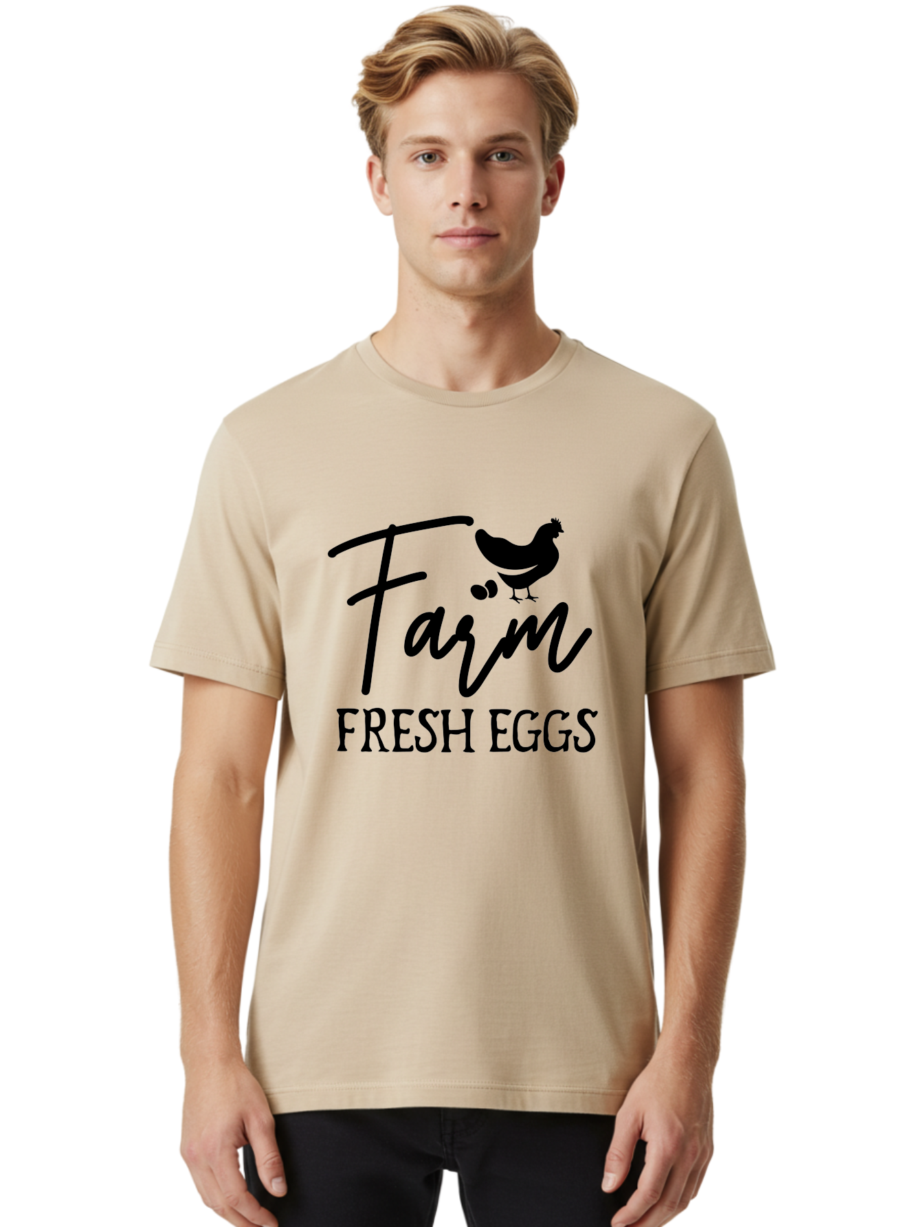 Farm-Fresh-Eggs Men'S Graphic Tee, 100% Cotton, Comfortable Casual Summer Wear, Machine Washable, Farm Fresh Eggs, Eggs, Farm, Fresh Produce, Farm Eggs, Farm Fresh Aab577