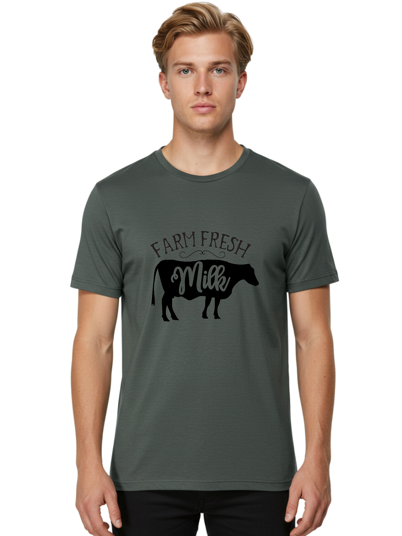 Farm-Fresh-Milk Men'S Graphic Tee, 100% Cotton, Comfortable Casual Summer Wear, Machine Washable, Cow Silhouette, Farm Fresh Milk, Dairy Products, Farm Produce, Milk Production, Agricultural Products, Fresh Milk, Farm Fresh Aab578