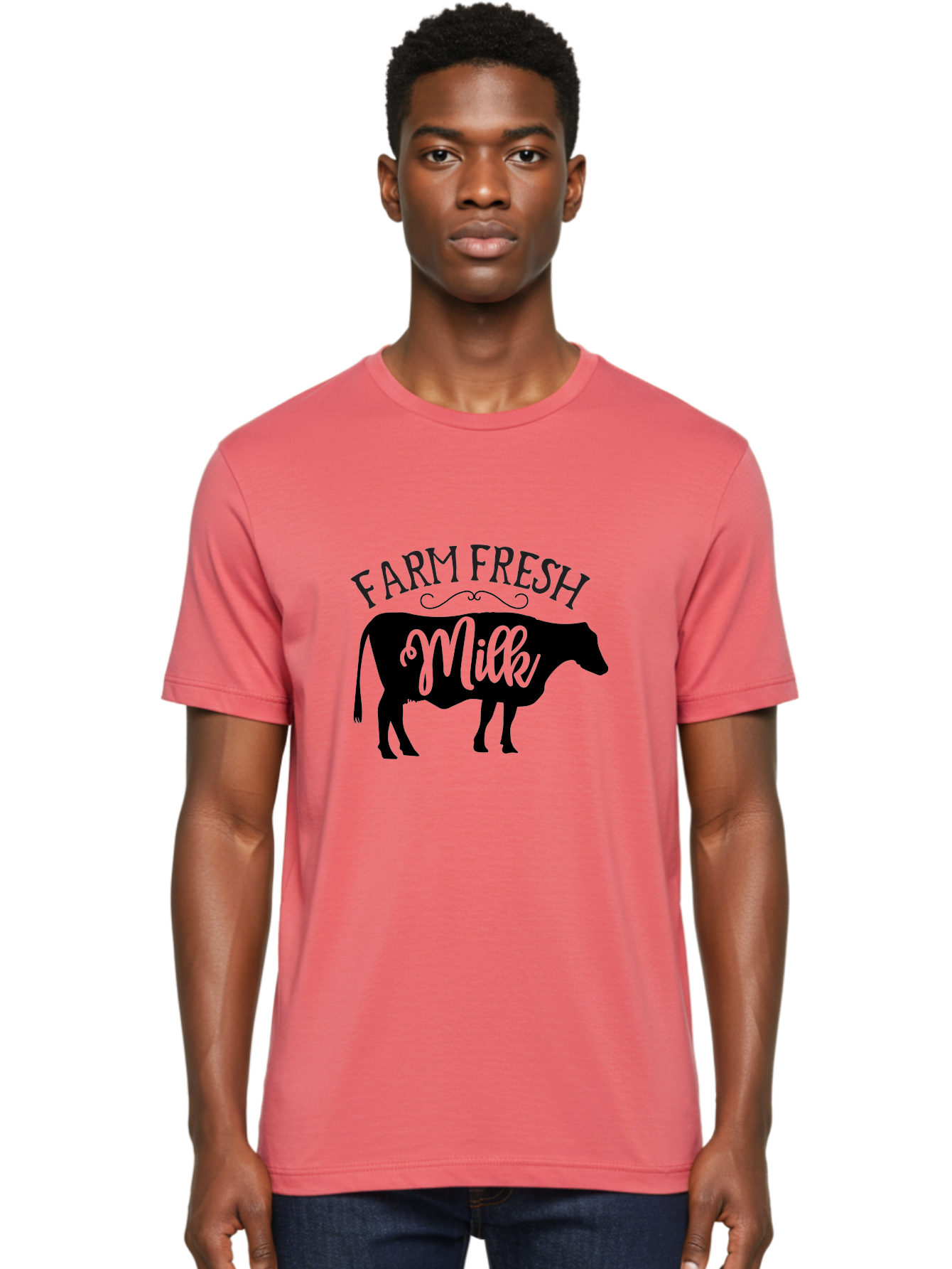 Farm-Fresh-Milk Men'S Graphic Tee, 100% Cotton, Comfortable Casual Summer Wear, Machine Washable, Cow Silhouette, Farm Fresh Milk, Dairy Products, Farm Produce, Milk Production, Agricultural Products, Fresh Milk, Farm Fresh Aab578