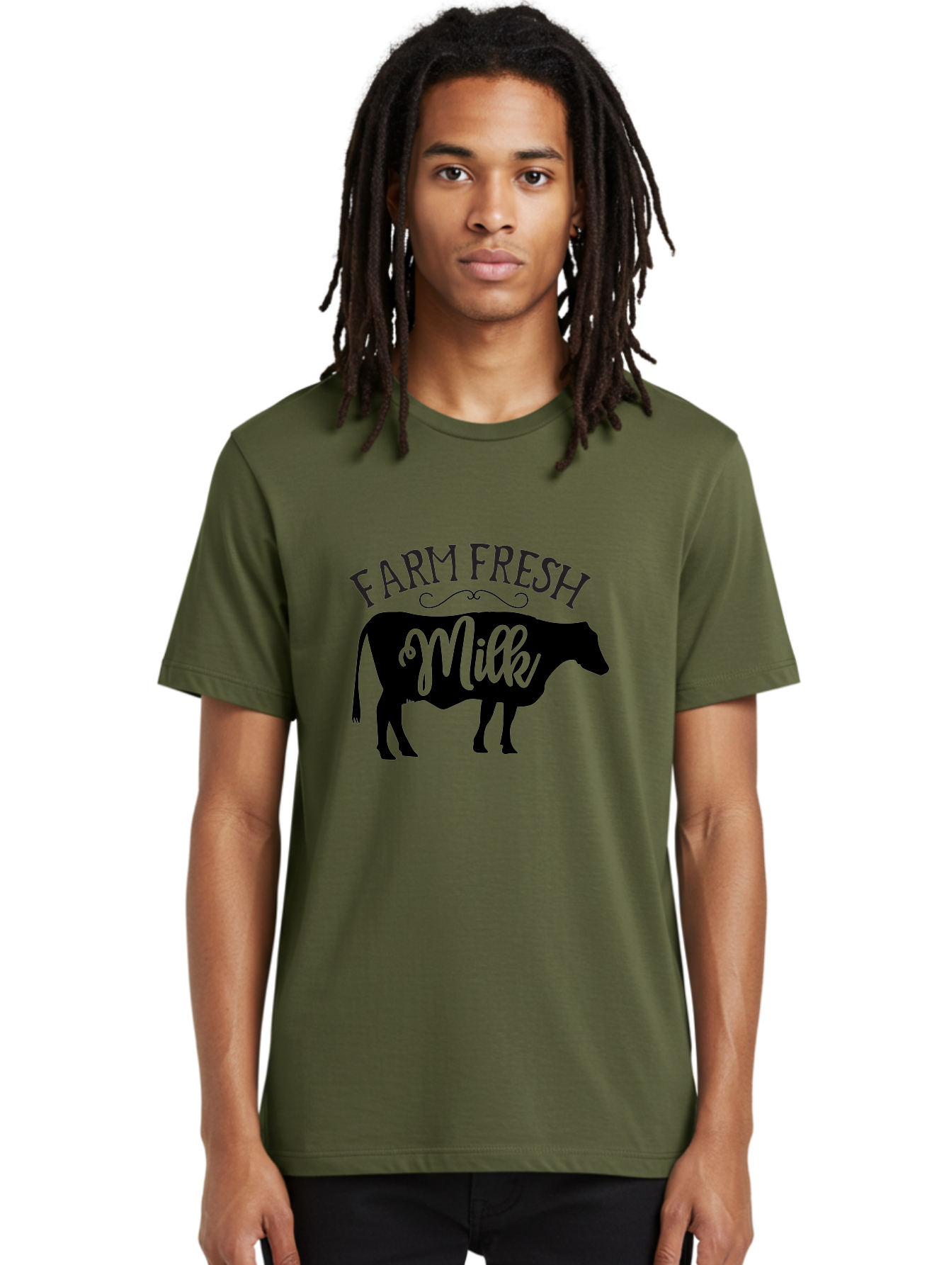 Farm-Fresh-Milk Men'S Graphic Tee, 100% Cotton, Comfortable Casual Summer Wear, Machine Washable, Cow Silhouette, Farm Fresh Milk, Dairy Products, Farm Produce, Milk Production, Agricultural Products, Fresh Milk, Farm Fresh Aab578