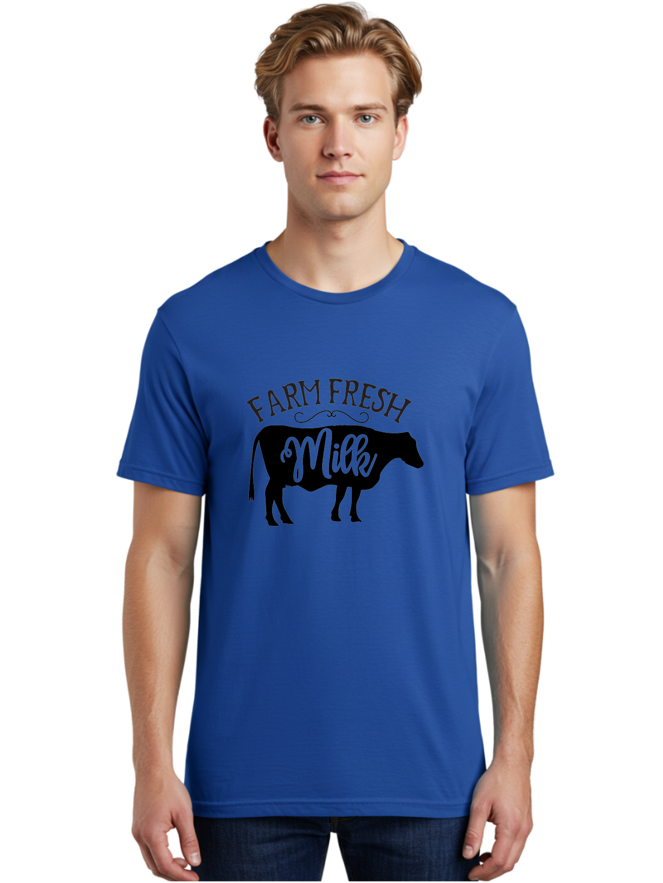 Farm-Fresh-Milk Men'S Graphic Tee, 100% Cotton, Comfortable Casual Summer Wear, Machine Washable, Cow Silhouette, Farm Fresh Milk, Dairy Products, Farm Produce, Milk Production, Agricultural Products, Fresh Milk, Farm Fresh Aab578