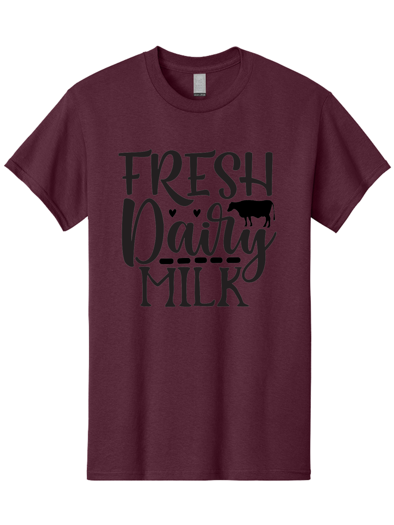 Fresh-Dairy-Milk Men'S Graphic Tee, 100% Cotton, Comfortable Casual Summer Wear, Machine Washable, Fresh Dairy Milk, Cow Silhouette, Hearts, Rustic Font, Dairy Products, Milk Advertisement, Farm Fresh, Dairy Farm, Milk Packaging, Cow Graphics Aab581