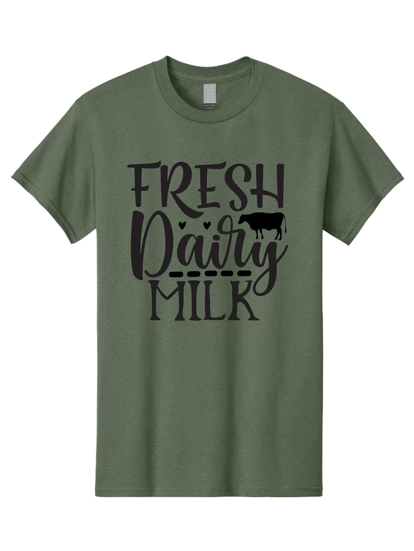 Fresh-Dairy-Milk Men'S Graphic Tee, 100% Cotton, Comfortable Casual Summer Wear, Machine Washable, Fresh Dairy Milk, Cow Silhouette, Hearts, Rustic Font, Dairy Products, Milk Advertisement, Farm Fresh, Dairy Farm, Milk Packaging, Cow Graphics Aab581