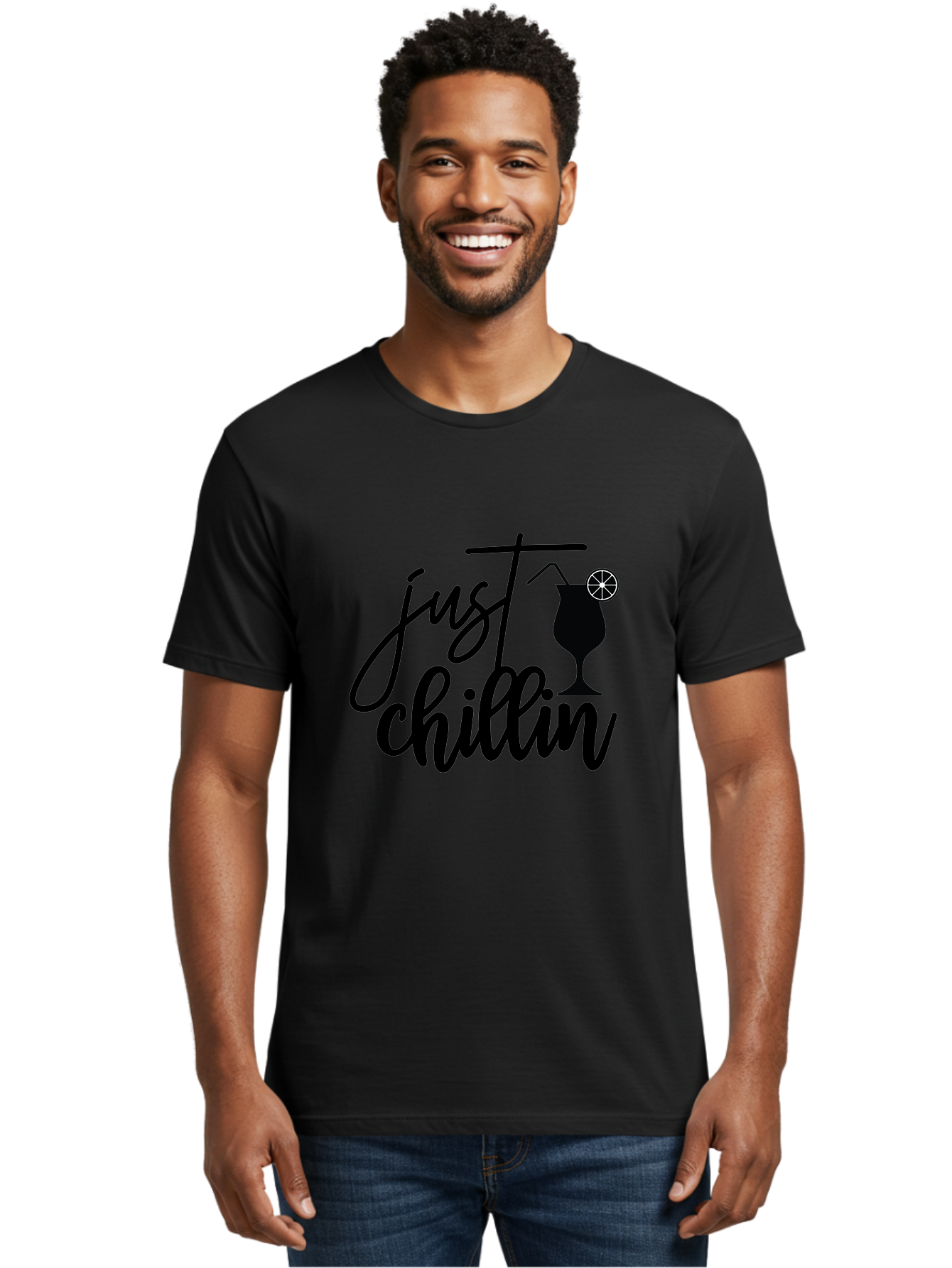 Just-Chillin Men'S Graphic Tee, 100% Cotton, Comfortable Casual Summer Wear, Machine Washable, Relaxation Mode, Chilling Vibes, Cocktail Culture, Refreshing Drinks, Laid-Back Atmosphere, Summer Fun, Happy Hour Aab583