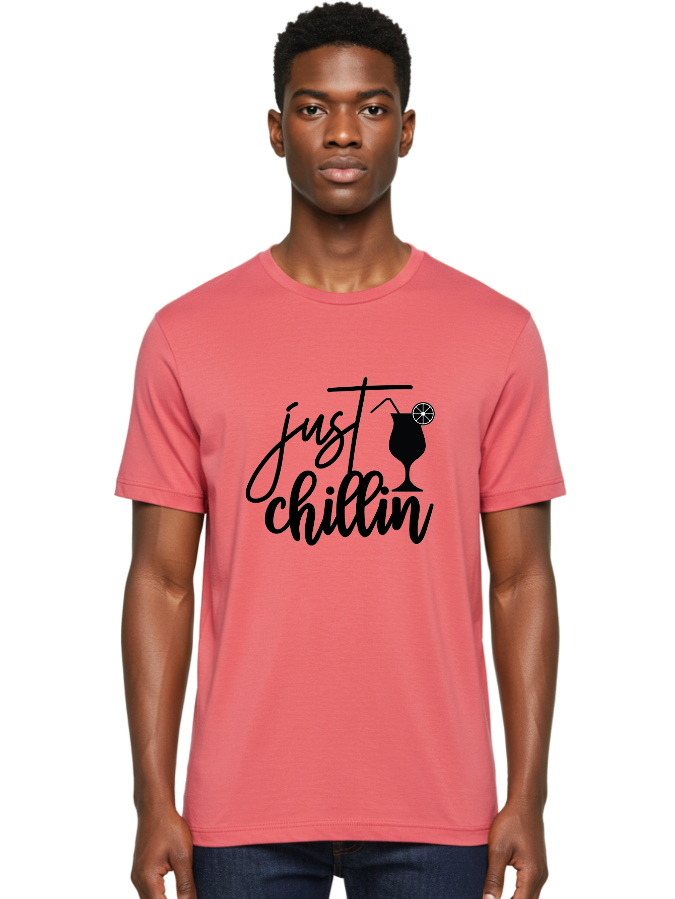 Just-Chillin Men'S Graphic Tee, 100% Cotton, Comfortable Casual Summer Wear, Machine Washable, Relaxation Mode, Chilling Vibes, Cocktail Culture, Refreshing Drinks, Laid-Back Atmosphere, Summer Fun, Happy Hour Aab583