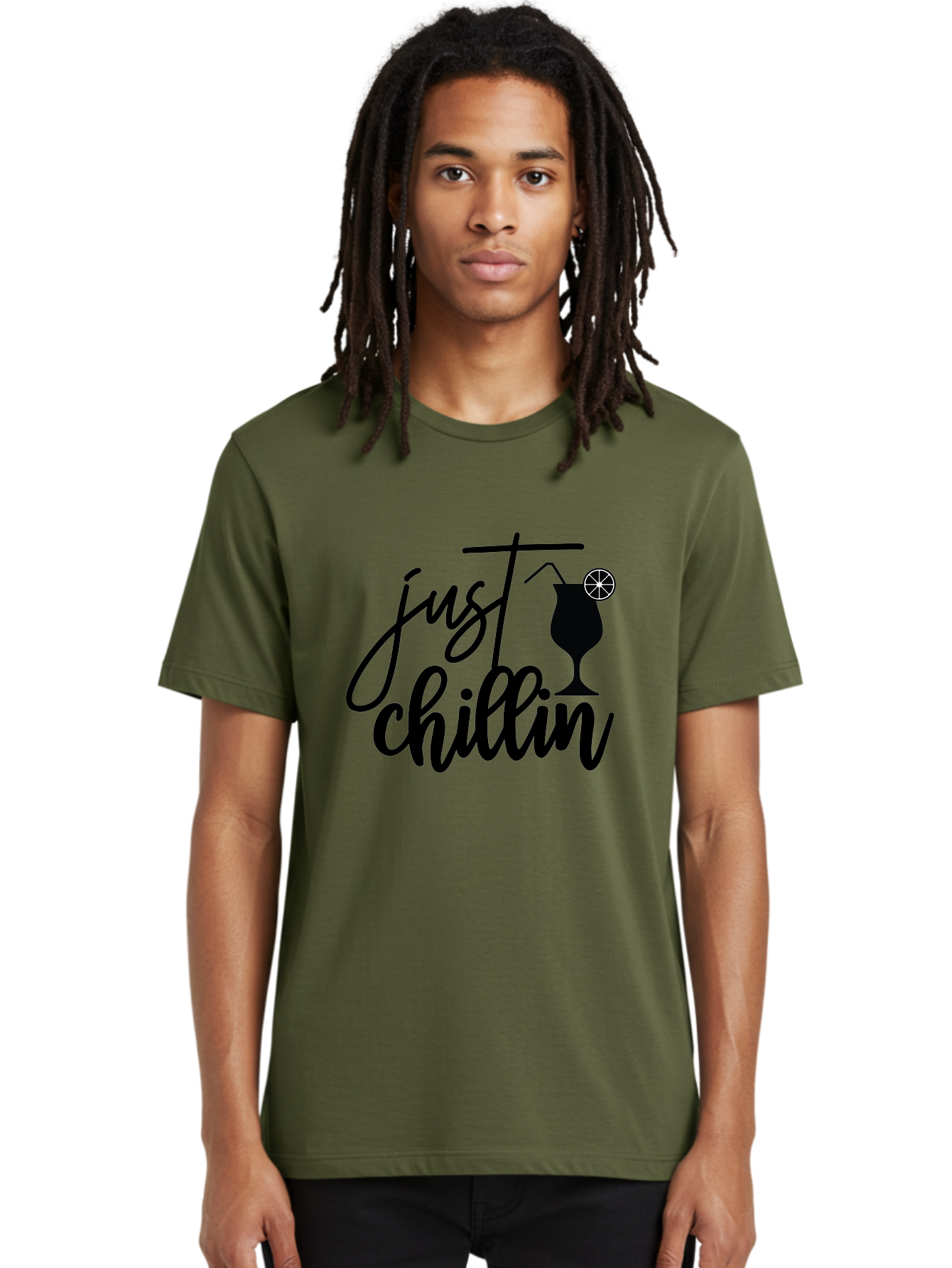 Just-Chillin Men'S Graphic Tee, 100% Cotton, Comfortable Casual Summer Wear, Machine Washable, Relaxation Mode, Chilling Vibes, Cocktail Culture, Refreshing Drinks, Laid-Back Atmosphere, Summer Fun, Happy Hour Aab583