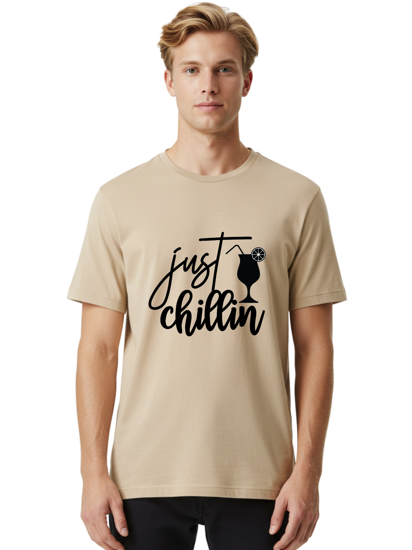 Just-Chillin Men'S Graphic Tee, 100% Cotton, Comfortable Casual Summer Wear, Machine Washable, Relaxation Mode, Chilling Vibes, Cocktail Culture, Refreshing Drinks, Laid-Back Atmosphere, Summer Fun, Happy Hour Aab583