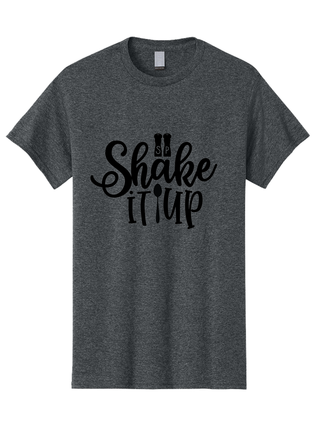 Shake-It-Iup Men'S Graphic Tee, 100% Cotton, Comfortable Casual Summer Wear, Machine Washable, Shake It Up, Sp, Salt And Pepper Shakers, Spoon, Fork, Modern Typography, Creative Logo, Culinary Vibe, Restaurant Branding Aab588