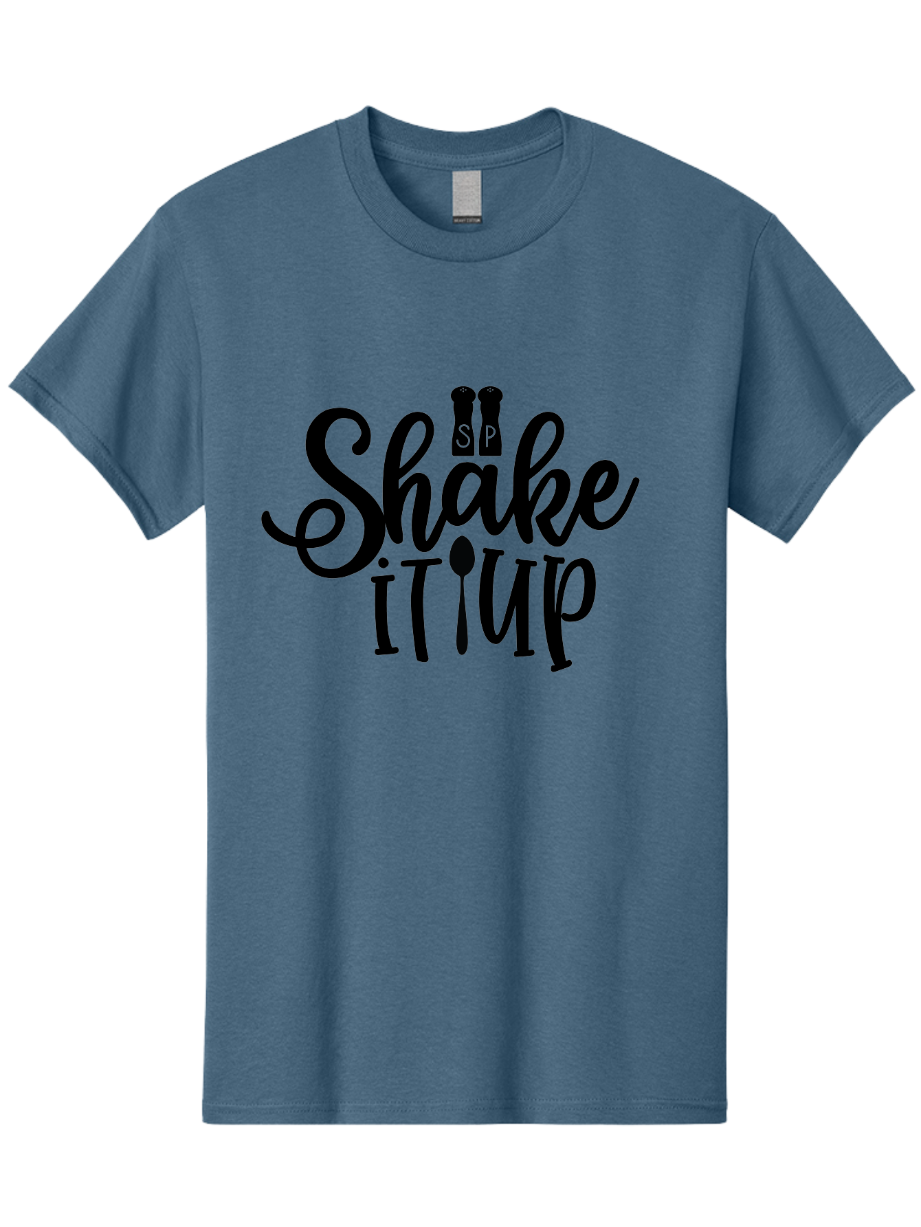 Shake-It-Iup Men'S Graphic Tee, 100% Cotton, Comfortable Casual Summer Wear, Machine Washable, Shake It Up, Sp, Salt And Pepper Shakers, Spoon, Fork, Modern Typography, Creative Logo, Culinary Vibe, Restaurant Branding Aab588