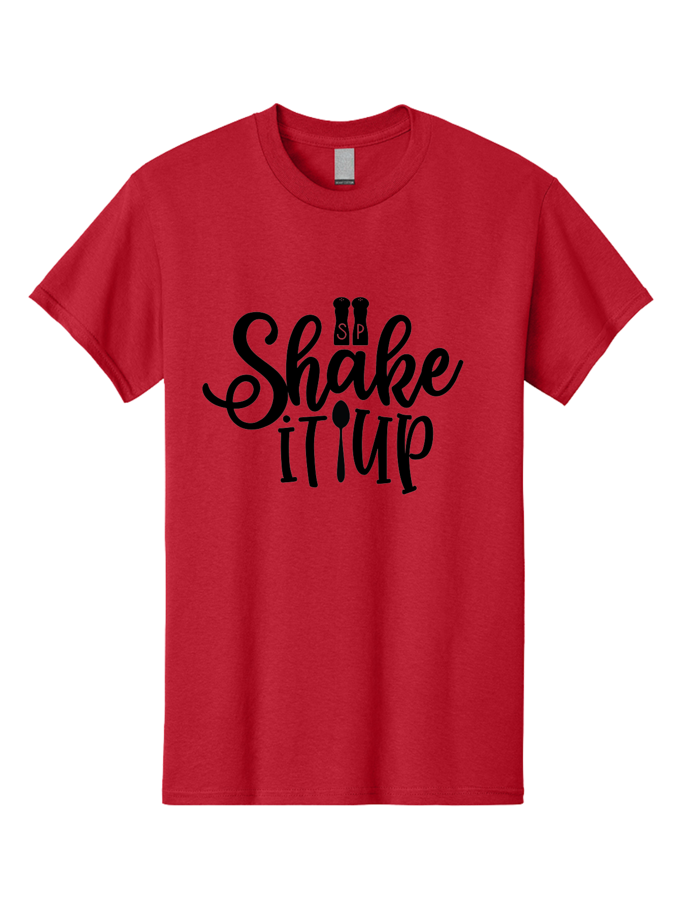 Shake-It-Iup Men'S Graphic Tee, 100% Cotton, Comfortable Casual Summer Wear, Machine Washable, Shake It Up, Sp, Salt And Pepper Shakers, Spoon, Fork, Modern Typography, Creative Logo, Culinary Vibe, Restaurant Branding Aab588