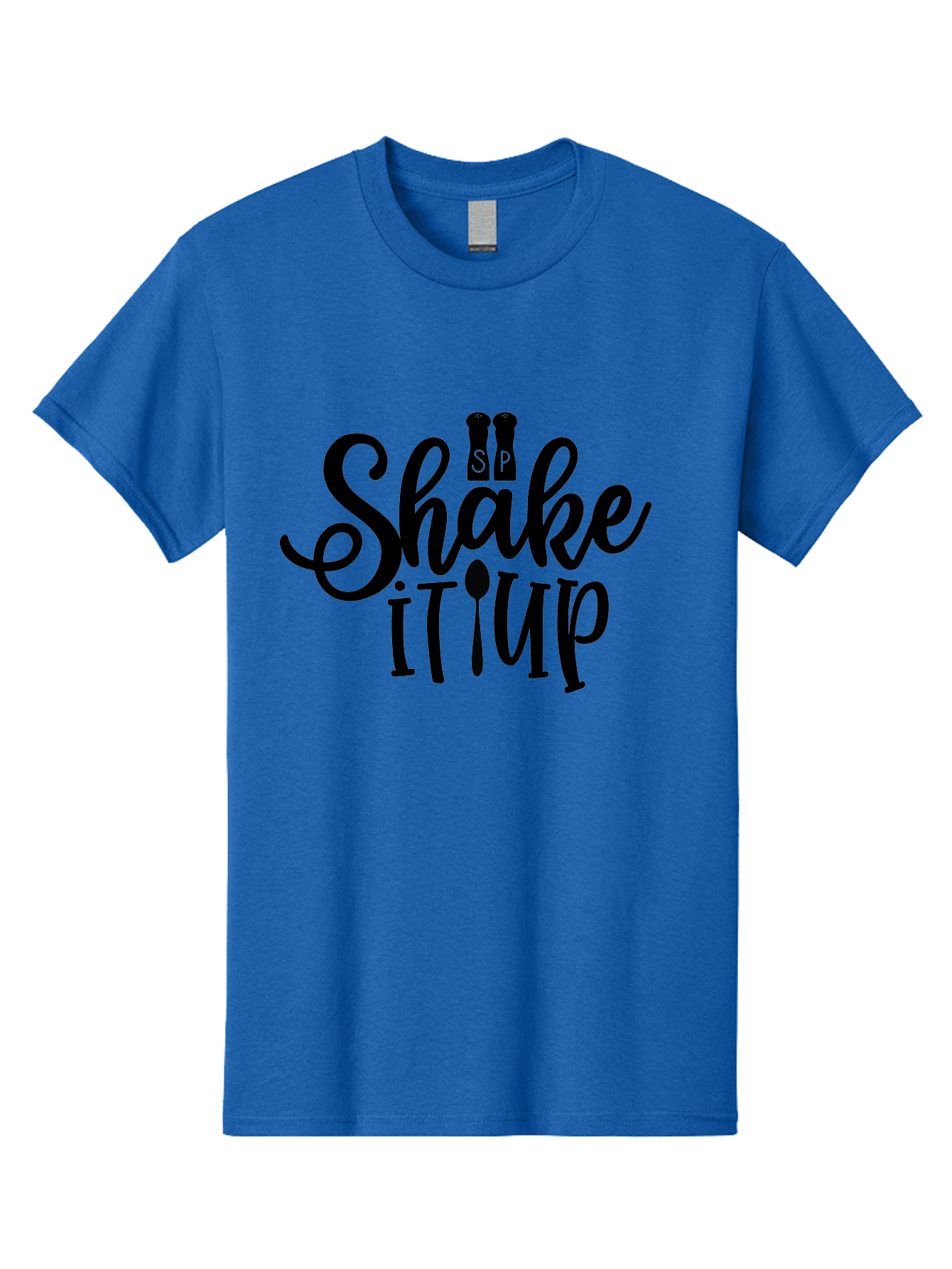 Shake-It-Iup Men'S Graphic Tee, 100% Cotton, Comfortable Casual Summer Wear, Machine Washable, Shake It Up, Sp, Salt And Pepper Shakers, Spoon, Fork, Modern Typography, Creative Logo, Culinary Vibe, Restaurant Branding Aab588