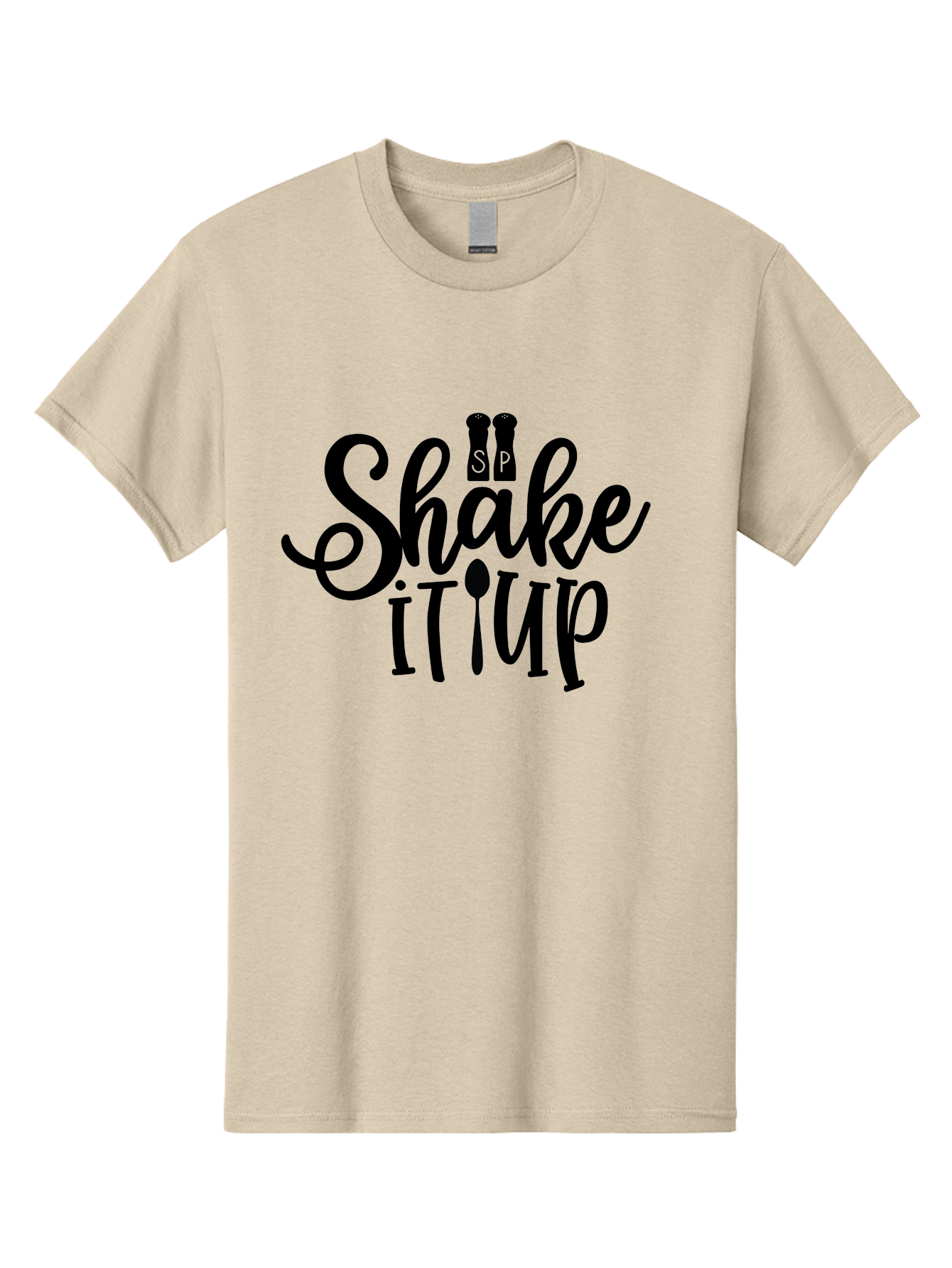 Shake-It-Iup Men'S Graphic Tee, 100% Cotton, Comfortable Casual Summer Wear, Machine Washable, Shake It Up, Sp, Salt And Pepper Shakers, Spoon, Fork, Modern Typography, Creative Logo, Culinary Vibe, Restaurant Branding Aab588