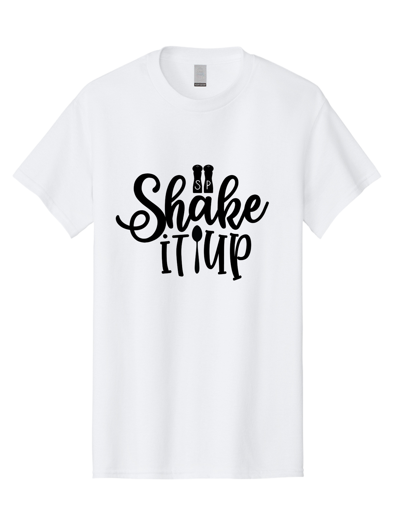 Shake-It-Iup Men'S Graphic Tee, 100% Cotton, Comfortable Casual Summer Wear, Machine Washable, Shake It Up, Sp, Salt And Pepper Shakers, Spoon, Fork, Modern Typography, Creative Logo, Culinary Vibe, Restaurant Branding Aab588