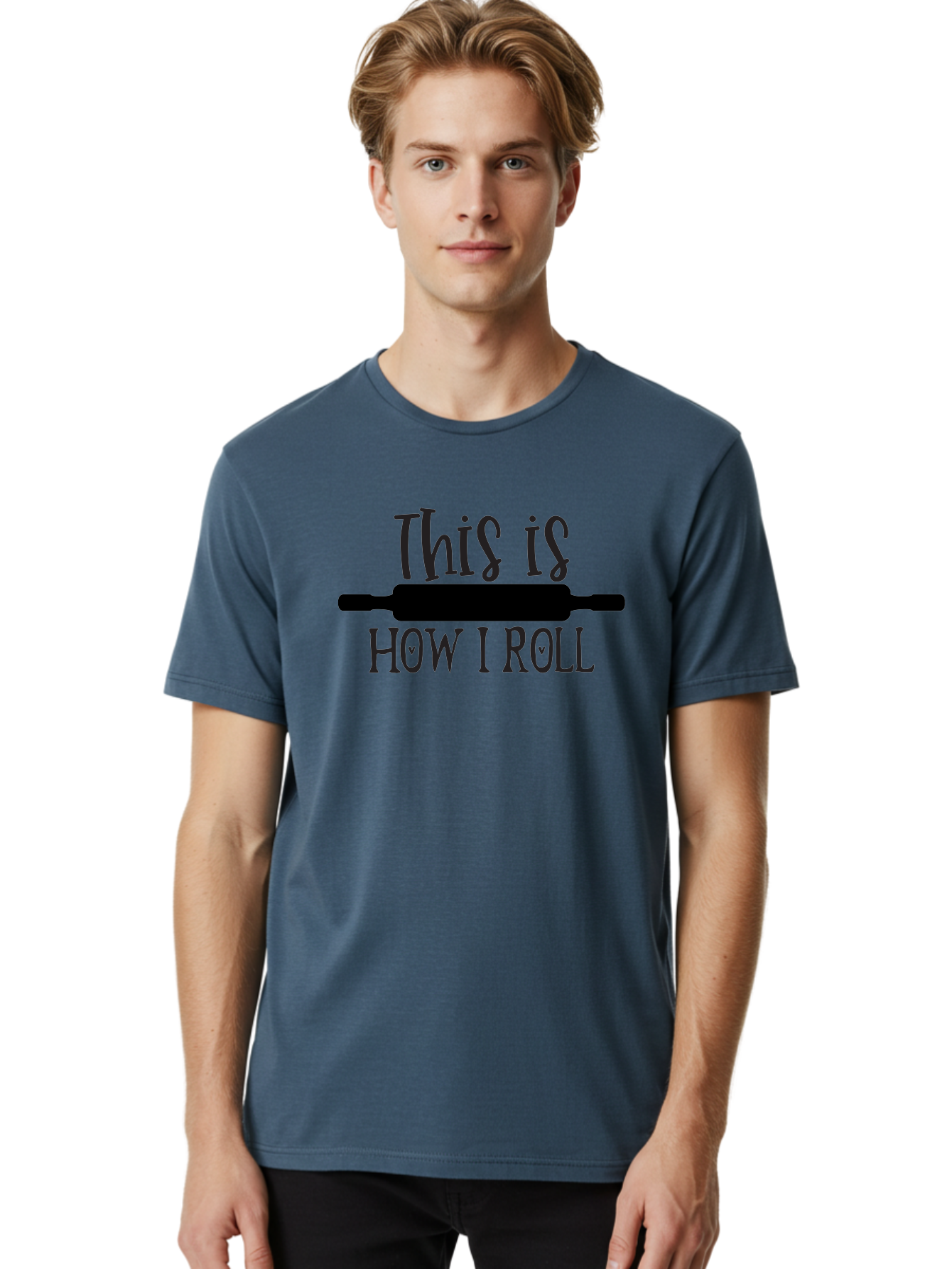This-Is-How-I-Roll Men'S Graphic Tee, 100% Cotton, Comfortable Casual Summer Wear, Machine Washable, Baking Humor, Rolling Pin, Punny Phrase, Funny Quote, Baking Quote, Kitchen Humor, Playful Design, Whimsical Typography, Clever Saying Aab591