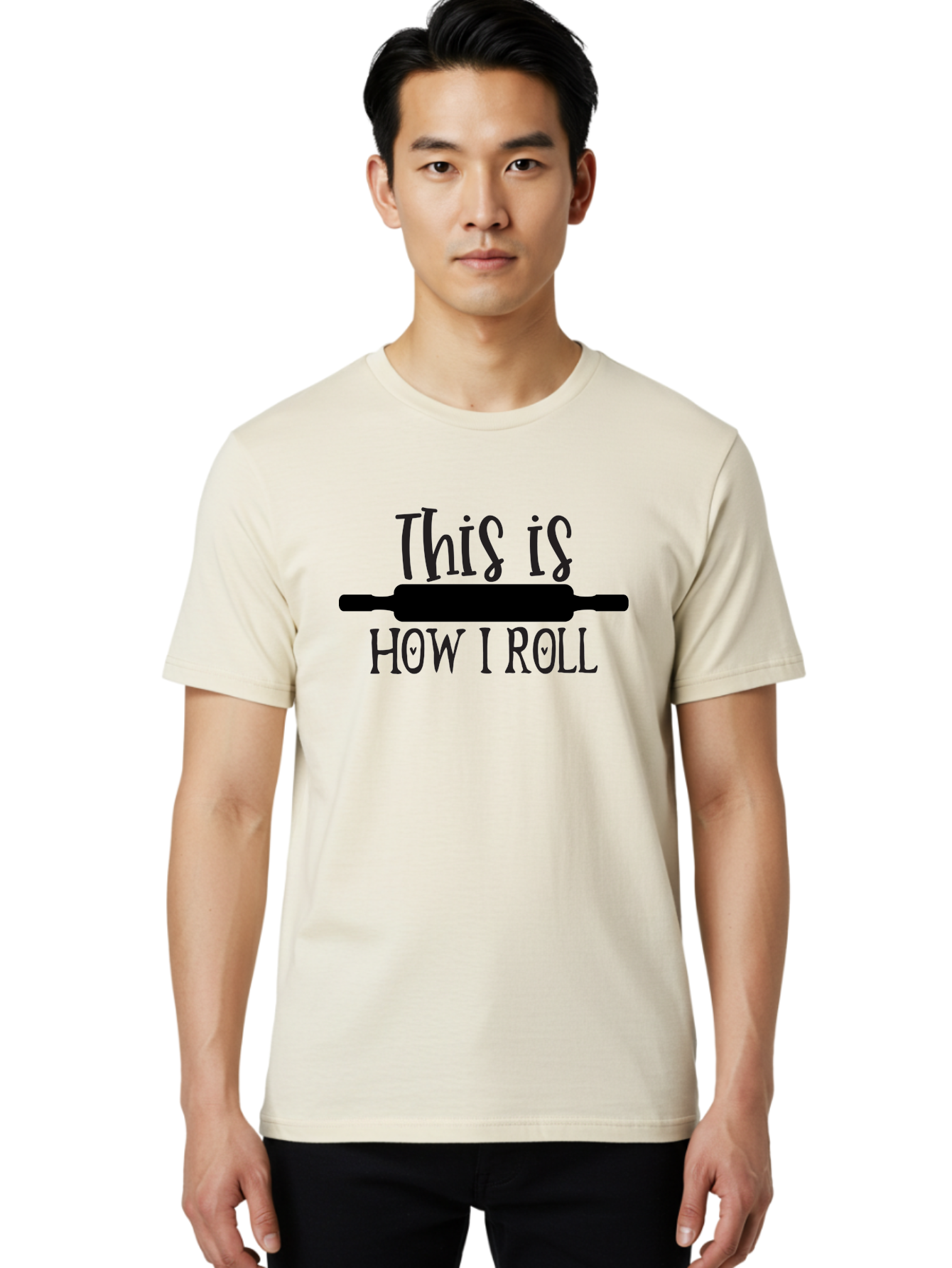 This-Is-How-I-Roll Men'S Graphic Tee, 100% Cotton, Comfortable Casual Summer Wear, Machine Washable, Baking Humor, Rolling Pin, Punny Phrase, Funny Quote, Baking Quote, Kitchen Humor, Playful Design, Whimsical Typography, Clever Saying Aab591
