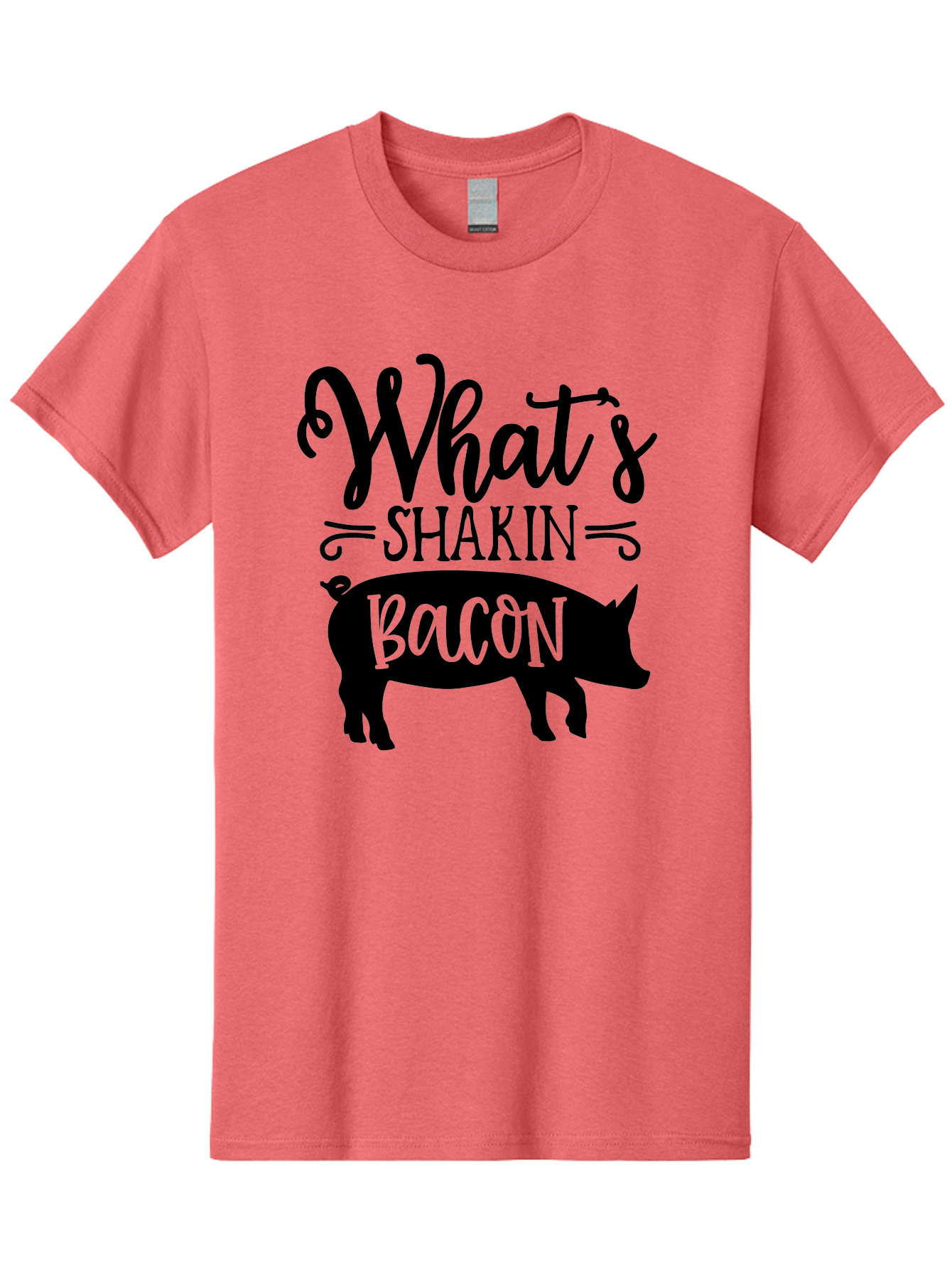 What-S-Shakin-Bacon Men'S Graphic Tee, 100% Cotton, Comfortable Casual Summer Wear, Machine Washable, Funny Pig Graphic, Bacon Lover Gift, Playful Typography, What'S Shakin Bacon, Pig Silhouette, Whimsical Design, Humor, Bacon Pun, Aab593