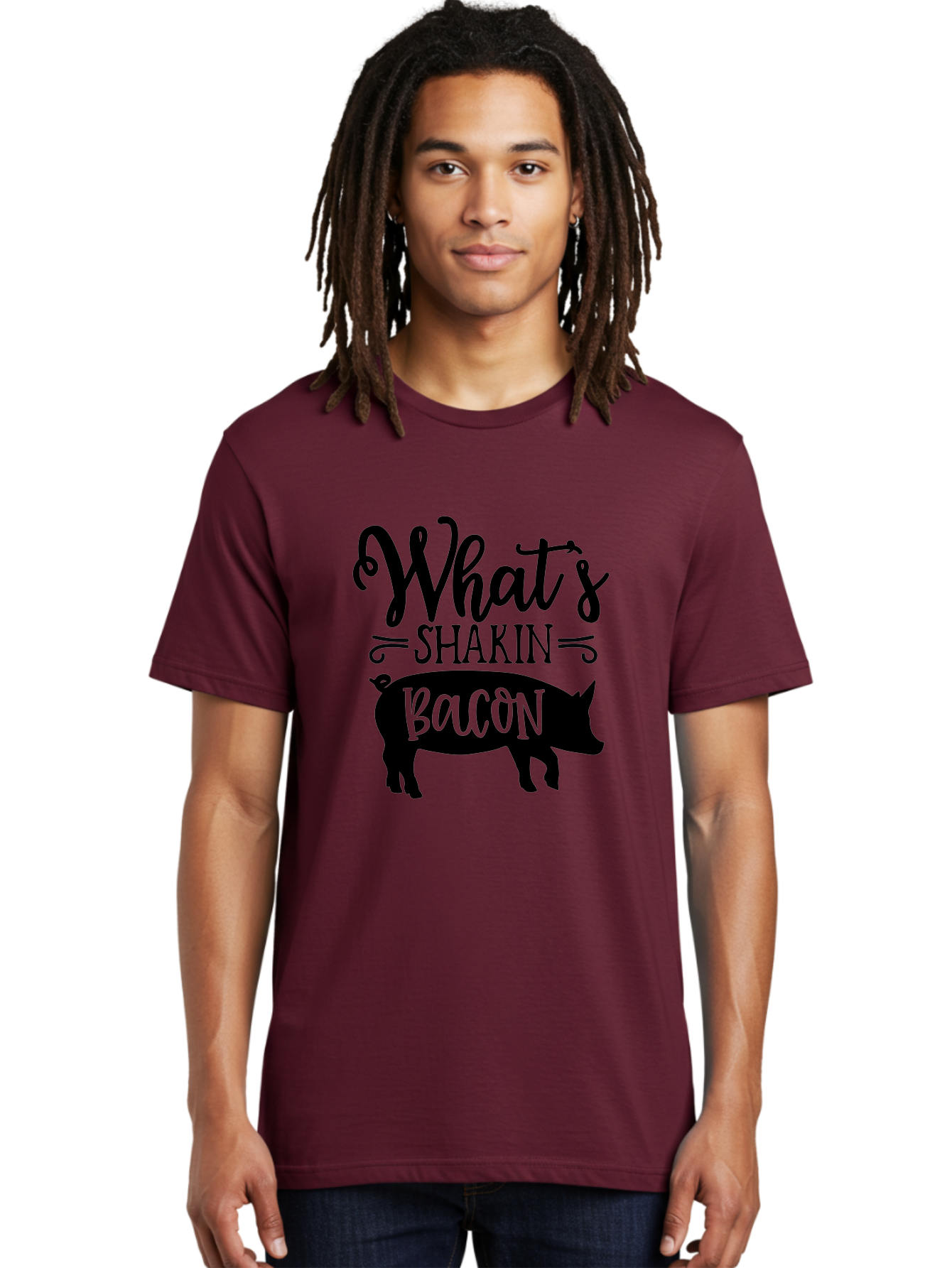 What-S-Shakin-Bacon Men'S Graphic Tee, 100% Cotton, Comfortable Casual Summer Wear, Machine Washable, Funny Pig Graphic, Bacon Lover Gift, Playful Typography, What'S Shakin Bacon, Pig Silhouette, Whimsical Design, Humor, Bacon Pun, Aab593