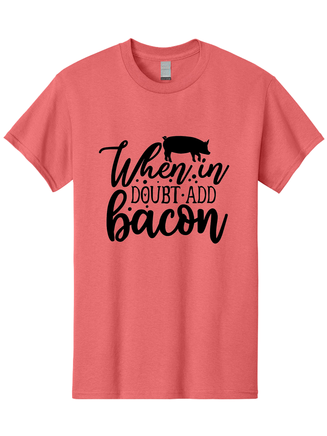 When-In-Doubt-Add-Bacon Men'S Graphic Tee, 100% Cotton, Comfortable Casual Summer Wear, Machine Washable, Funny Quote, Bacon Slogan, Food Humor, Quote Graphics, Pig Silhouette, Kitchen Decor, Funny Kitchen Sayings, Bacon Lover Gifts Aab594