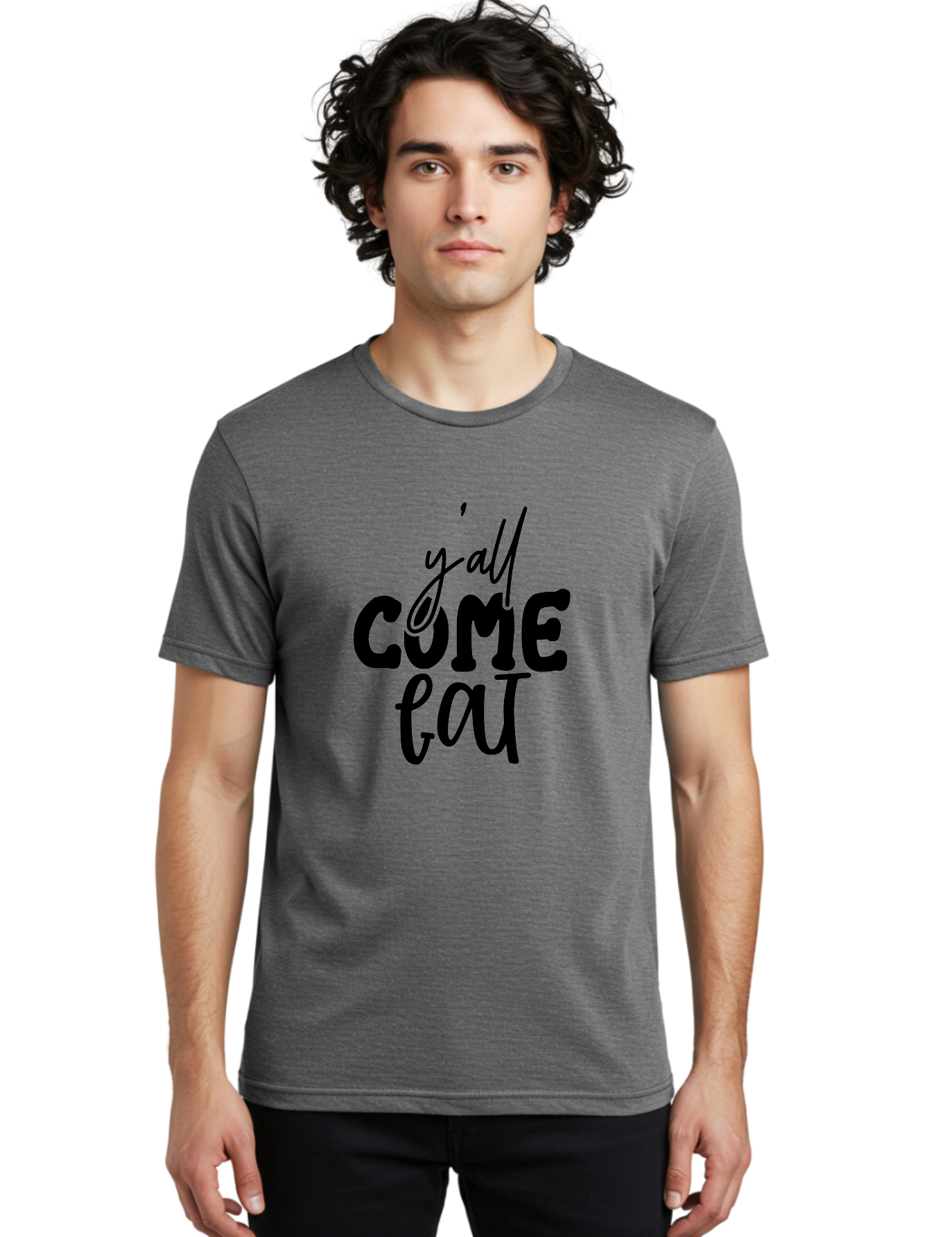 Y-All-Come-Eat-1 Men'S Graphic Tee, 100% Cotton, Comfortable Casual Summer Wear, Machine Washable, Y'All Come Eat, Southern Hospitality, Food Invitation, Casual Dining, Rustic Charm, Welcoming Phrase, Restaurant Sign, Country Style Aab596