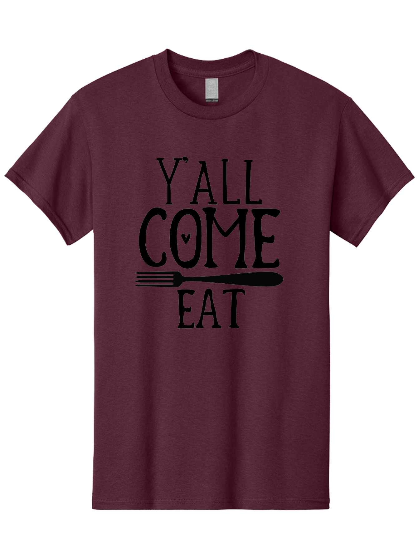 Y-All-Come-Eat Men'S Graphic Tee, 100% Cotton, Comfortable Casual Summer Wear, Machine Washable, Food Invitation, Southern Hospitality, Fork Graphic, Come Eat Sign, Restaurant Signage, Dinner Party Invitation, Casual Dining Aab597