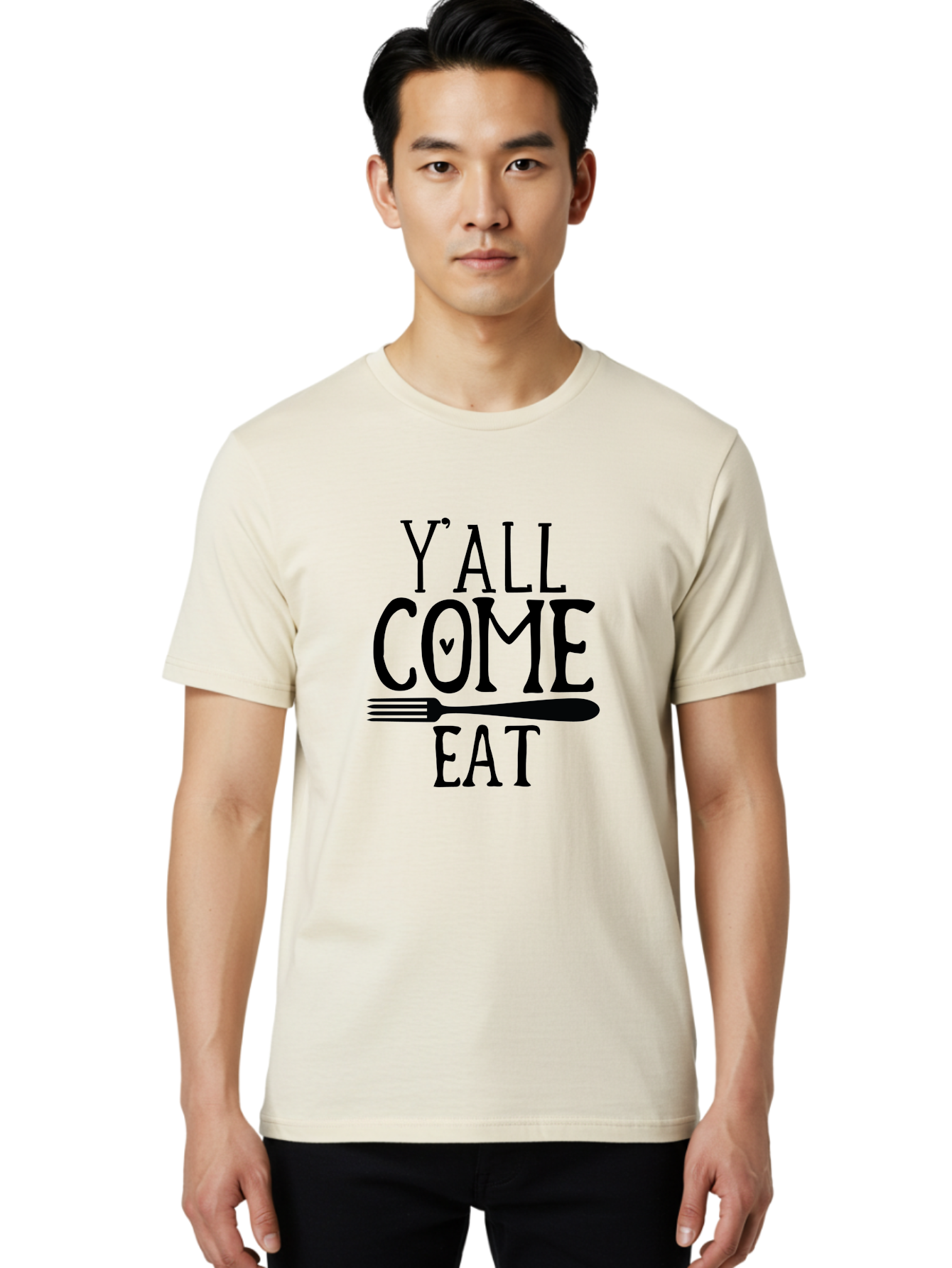 Y-All-Come-Eat Men'S Graphic Tee, 100% Cotton, Comfortable Casual Summer Wear, Machine Washable, Food Invitation, Southern Hospitality, Fork Graphic, Come Eat Sign, Restaurant Signage, Dinner Party Invitation, Casual Dining Aab597