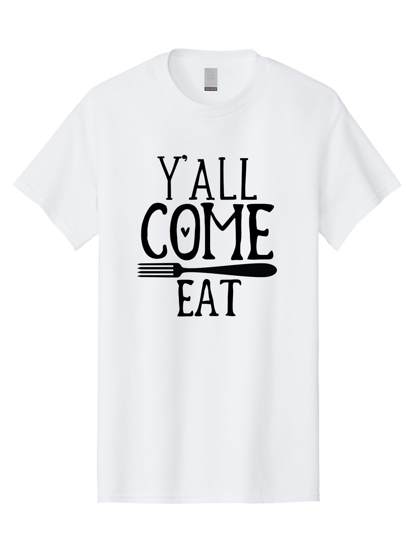 Y-All-Come-Eat Men'S Graphic Tee, 100% Cotton, Comfortable Casual Summer Wear, Machine Washable, Food Invitation, Southern Hospitality, Fork Graphic, Come Eat Sign, Restaurant Signage, Dinner Party Invitation, Casual Dining Aab597