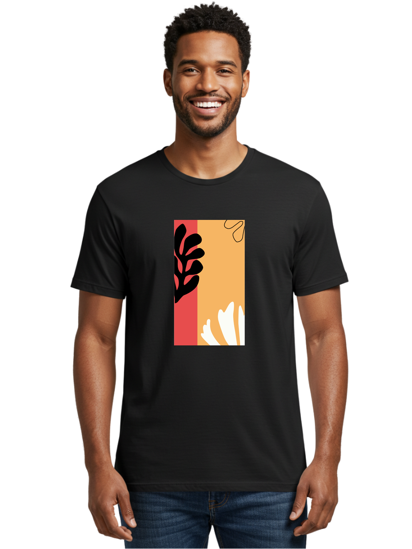 Abstract-Flowers Men'S Graphic Tee, 100% Cotton, Comfortable Casual Summer Wear, Machine Washable, Abstract Leaves, Graphic Design, Modern Art, Bold Colors, Minimalist Style, Floral Motif, Creative Expression, Digital Illustration Aab602
