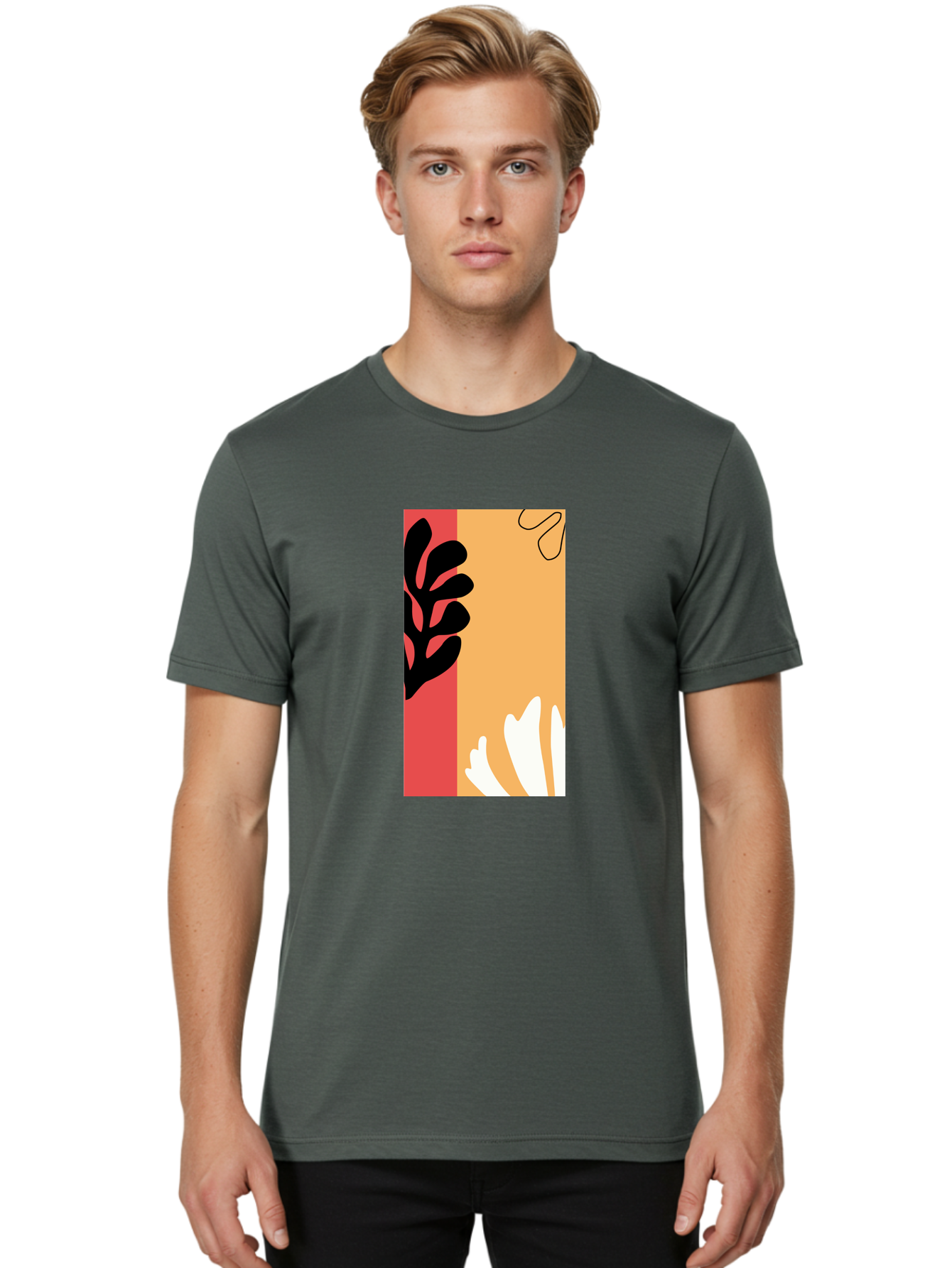 Abstract-Flowers Men'S Graphic Tee, 100% Cotton, Comfortable Casual Summer Wear, Machine Washable, Abstract Leaves, Graphic Design, Modern Art, Bold Colors, Minimalist Style, Floral Motif, Creative Expression, Digital Illustration Aab602