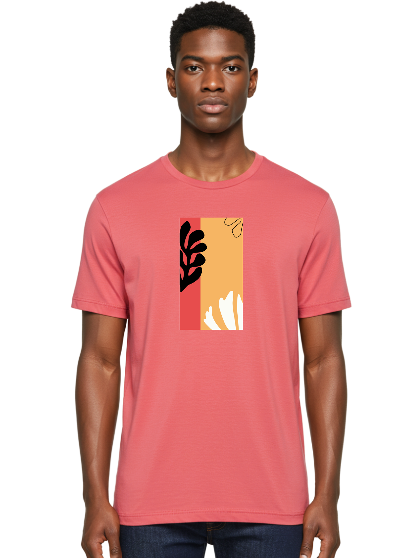 Abstract-Flowers Men'S Graphic Tee, 100% Cotton, Comfortable Casual Summer Wear, Machine Washable, Abstract Leaves, Graphic Design, Modern Art, Bold Colors, Minimalist Style, Floral Motif, Creative Expression, Digital Illustration Aab602