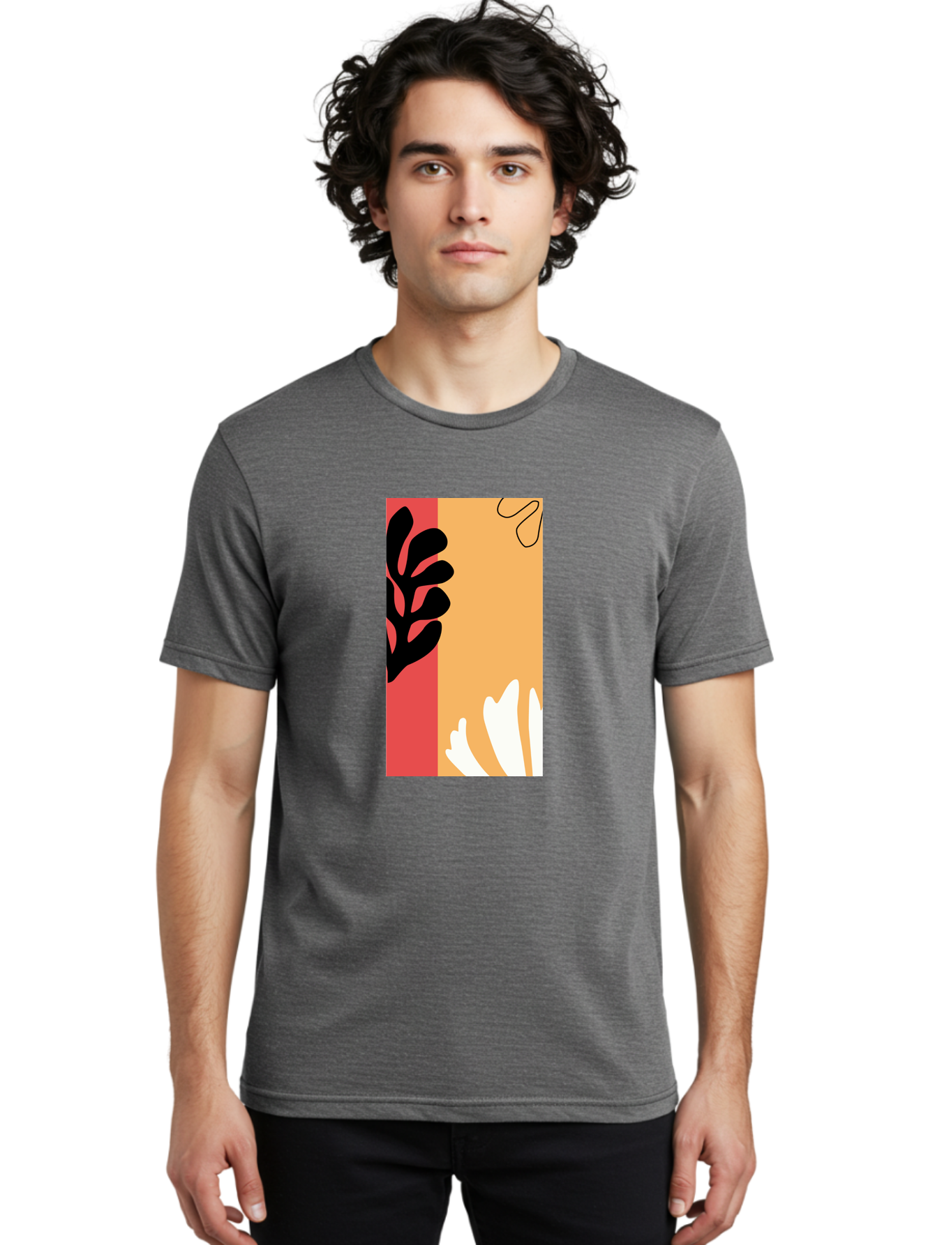 Abstract-Flowers Men'S Graphic Tee, 100% Cotton, Comfortable Casual Summer Wear, Machine Washable, Abstract Leaves, Graphic Design, Modern Art, Bold Colors, Minimalist Style, Floral Motif, Creative Expression, Digital Illustration Aab602