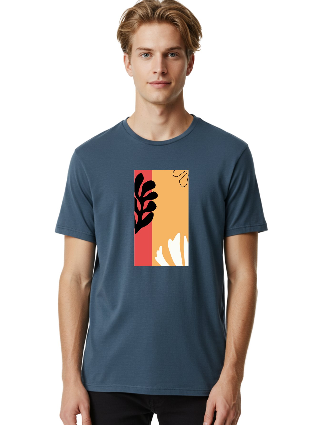 Abstract-Flowers Men'S Graphic Tee, 100% Cotton, Comfortable Casual Summer Wear, Machine Washable, Abstract Leaves, Graphic Design, Modern Art, Bold Colors, Minimalist Style, Floral Motif, Creative Expression, Digital Illustration Aab602