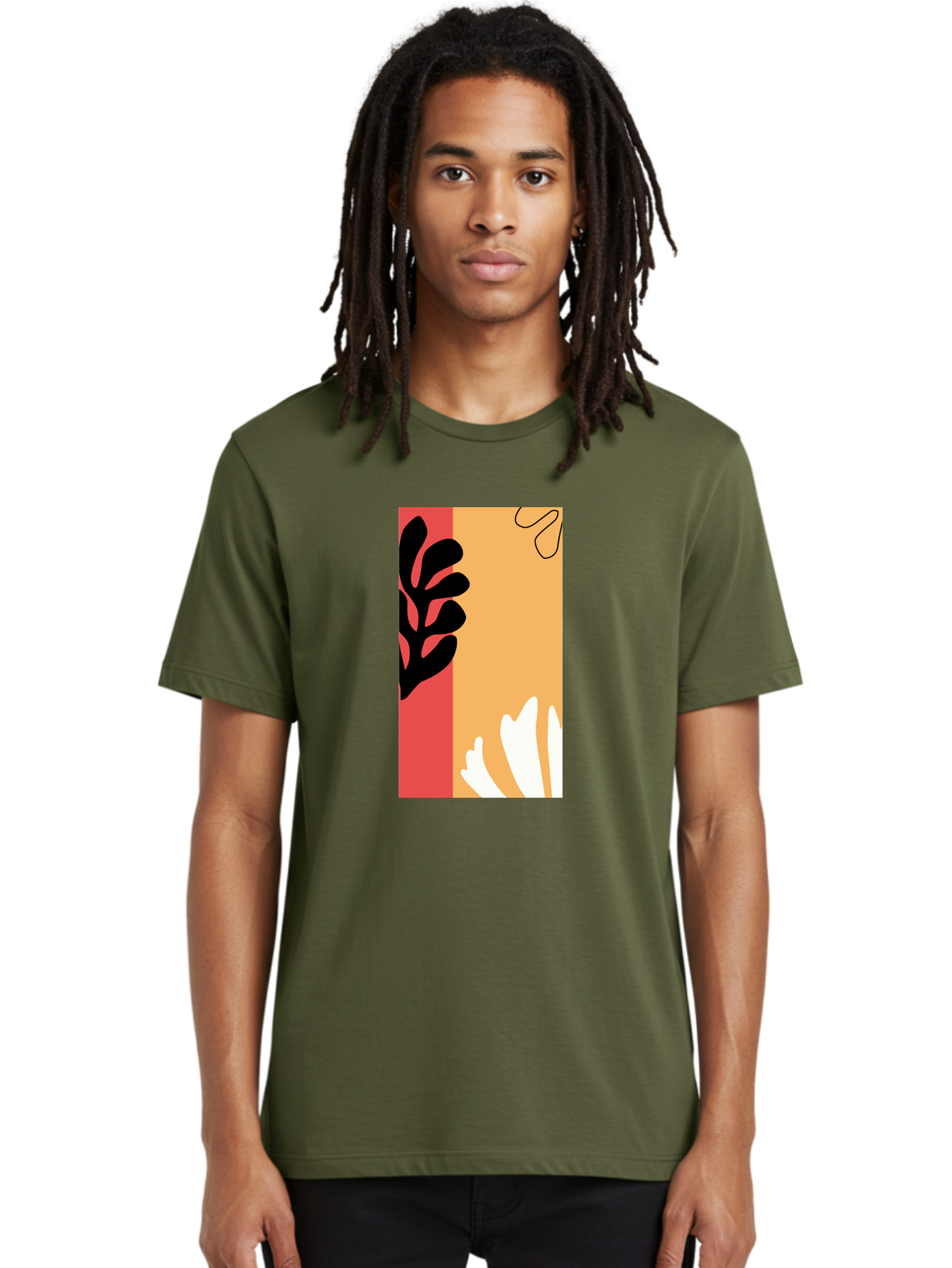 Abstract-Flowers Men'S Graphic Tee, 100% Cotton, Comfortable Casual Summer Wear, Machine Washable, Abstract Leaves, Graphic Design, Modern Art, Bold Colors, Minimalist Style, Floral Motif, Creative Expression, Digital Illustration Aab602