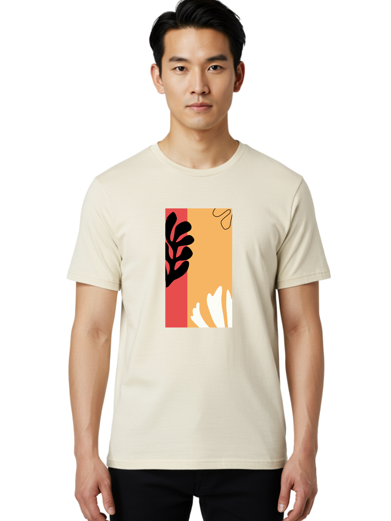 Abstract-Flowers Men'S Graphic Tee, 100% Cotton, Comfortable Casual Summer Wear, Machine Washable, Abstract Leaves, Graphic Design, Modern Art, Bold Colors, Minimalist Style, Floral Motif, Creative Expression, Digital Illustration Aab602